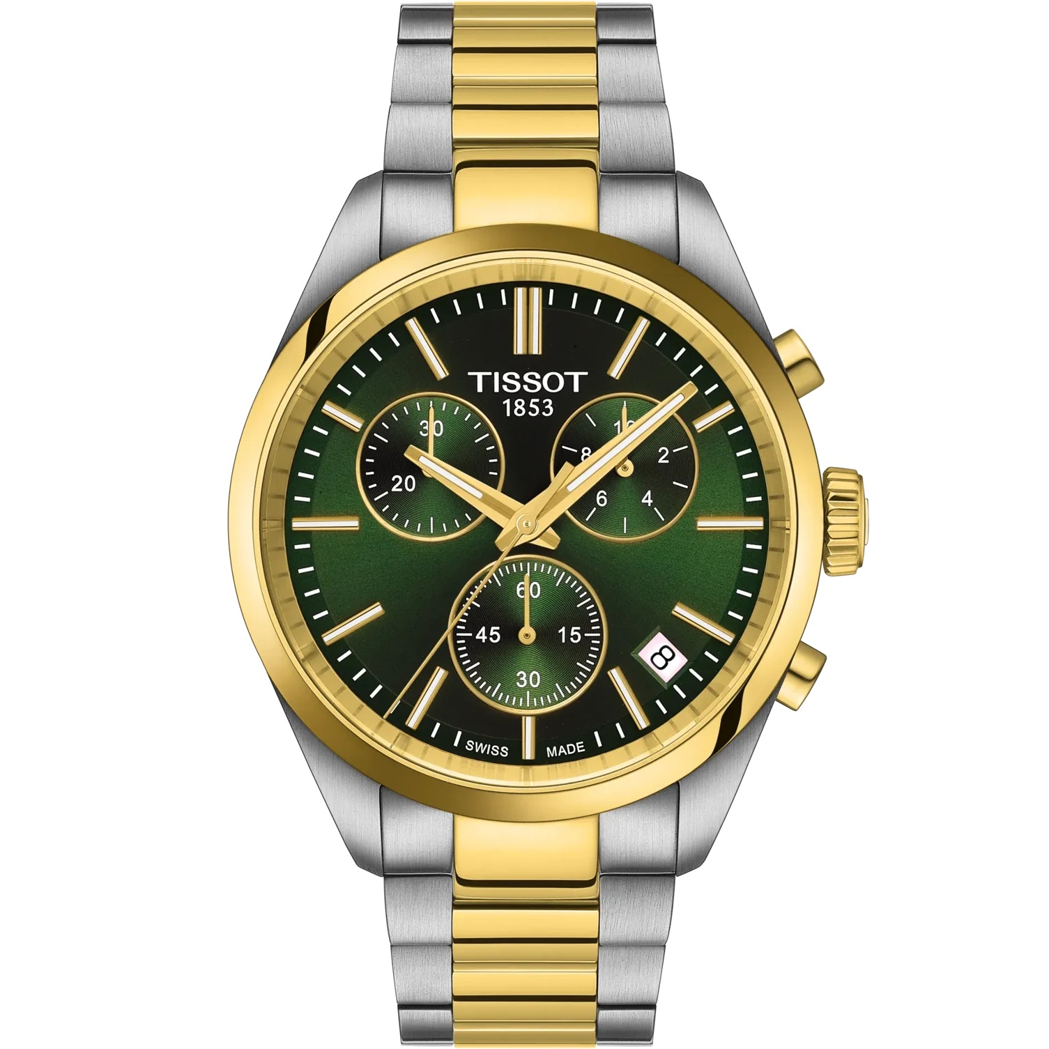 TISSOT PR 100 Chronograph Green Dial 40mm Two Tone Gold Stainless Steel Bracelet T150.417.22.091.00 - 