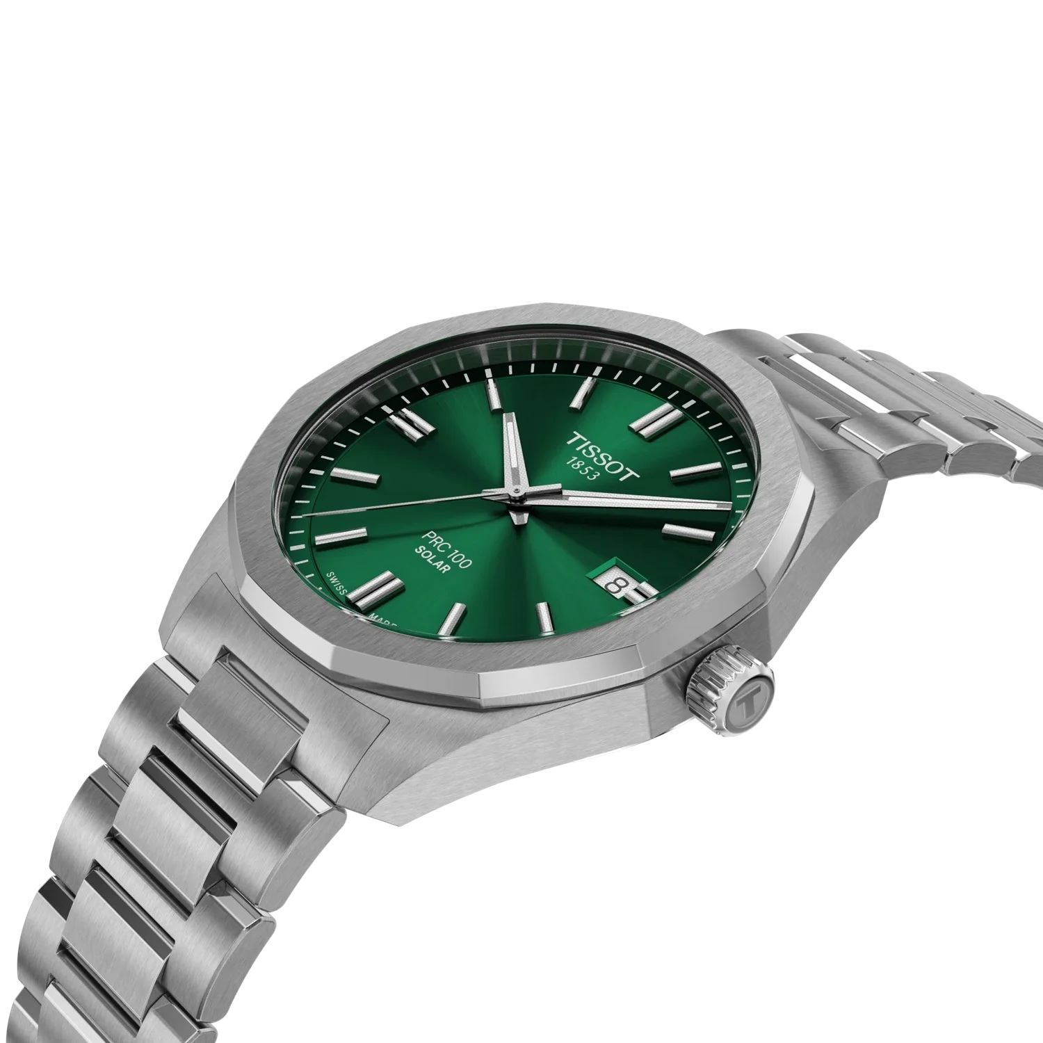 TISSOT PRC 100 Solar Quartz Green Dial 39mm Silver Stainless Steel Bracelet T151.422.11.091.00 - 