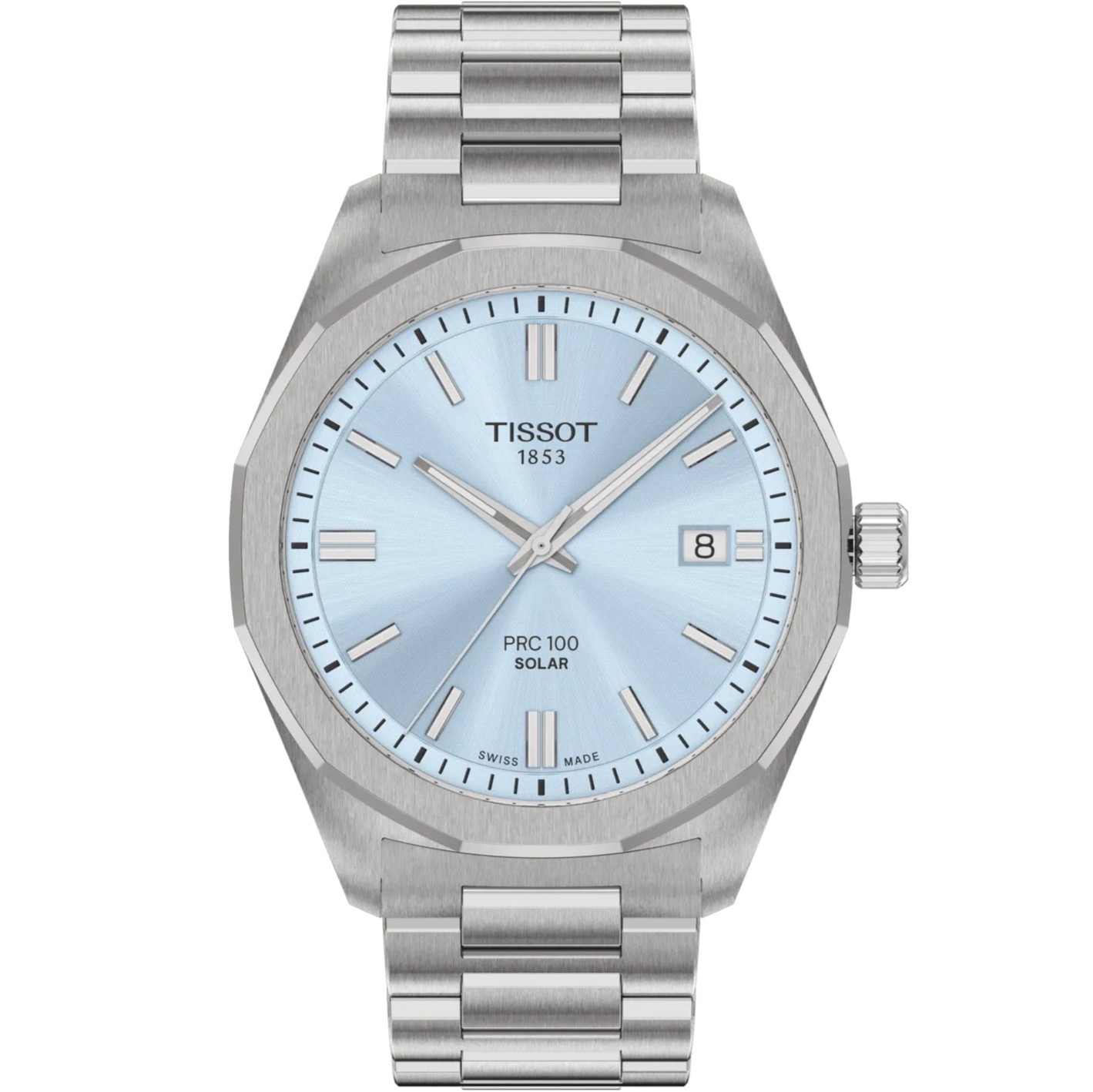 TISSOT PRC 100 Solar Quartz Light Blue Dial 39mm Silver Stainless Steel Bracelet T151.422.11.351.00 - 