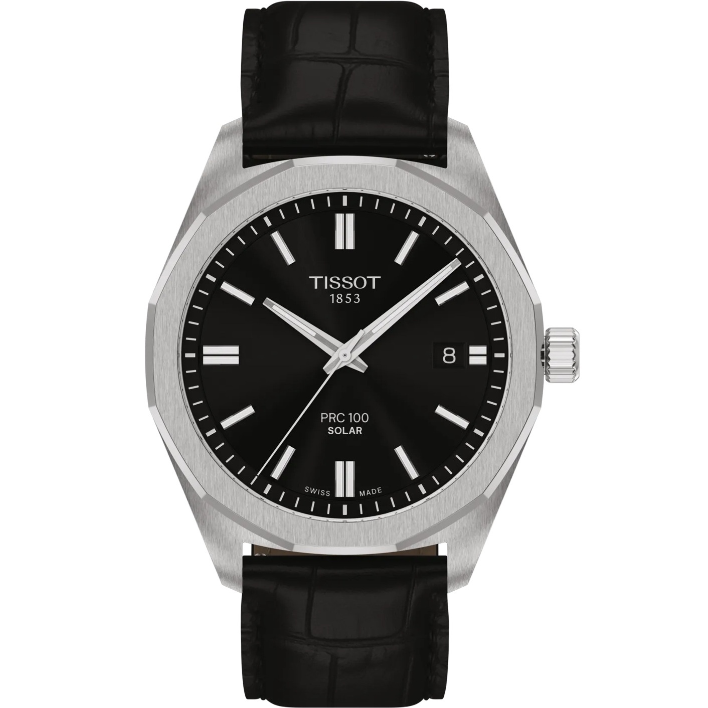 TISSOT PRC 100 Solar Quartz Black Dial 39mm Silver Stainless Steel Black Leather Strap T151.422.16.051.00 - 