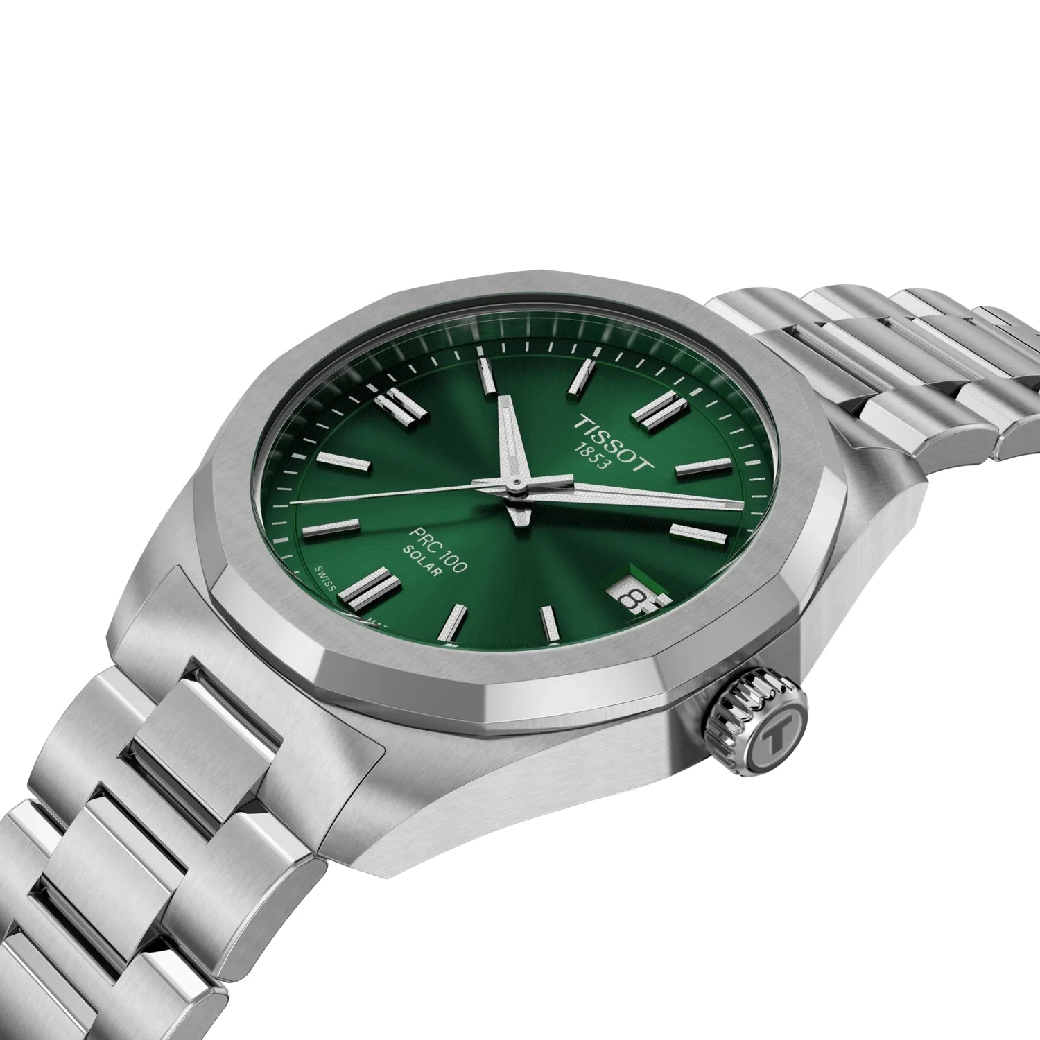 TISSOT PRC 100 Solar Quartz Green Dial 34mm Silver Stainless Steel Bracelet T151.822.11.091.00 - 