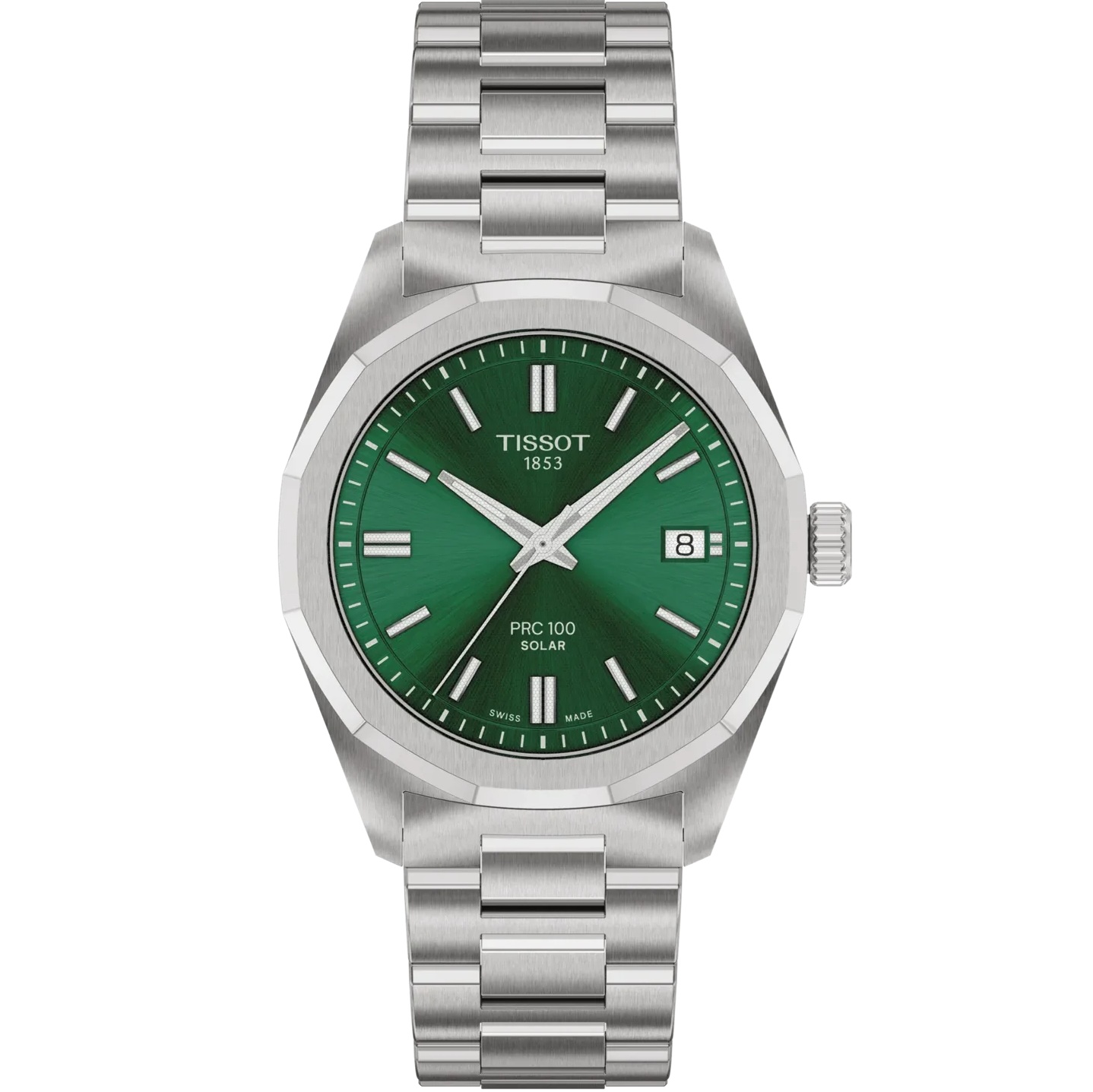 TISSOT PRC 100 Solar Quartz Green Dial 34mm Silver Stainless Steel Bracelet T151.822.11.091.00 - 