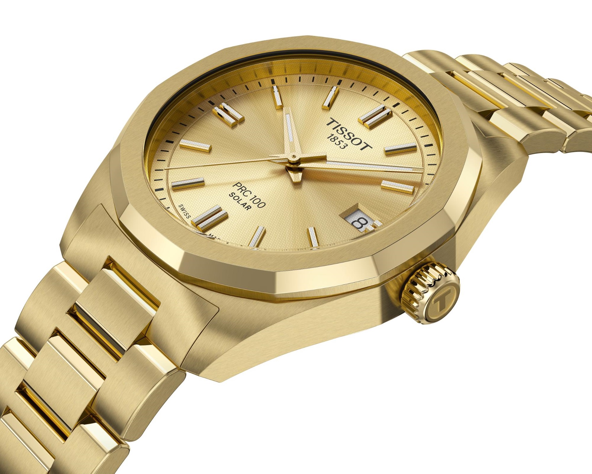 TISSOT PRC 100 Solar Quartz Gold Dial 34mm Gold Stainless Steel Bracelet T151.822.33.021.00 - 