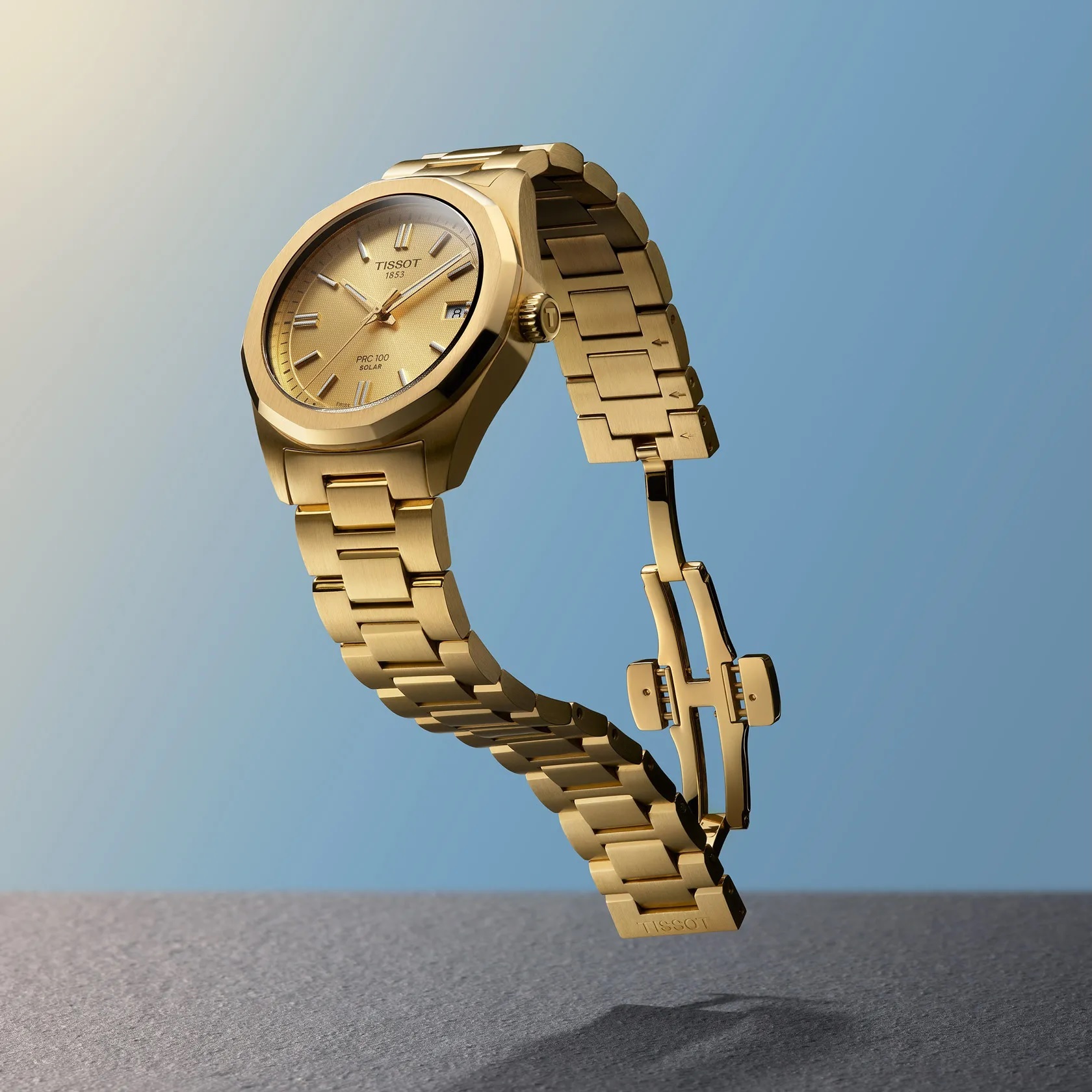 TISSOT PRC 100 Solar Quartz Gold Dial 34mm Gold Stainless Steel Bracelet T151.822.33.021.00 - 5