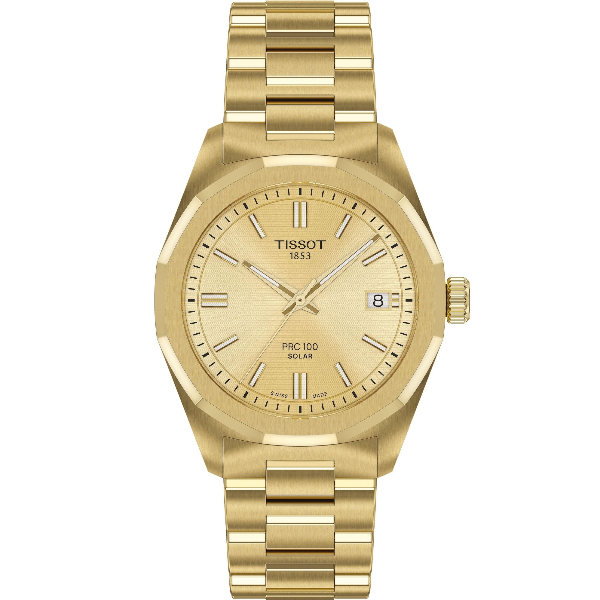 TISSOT PRC 100 Solar Quartz Gold Dial 34mm Gold Stainless Steel Bracelet T151.822.33.021.00 - 