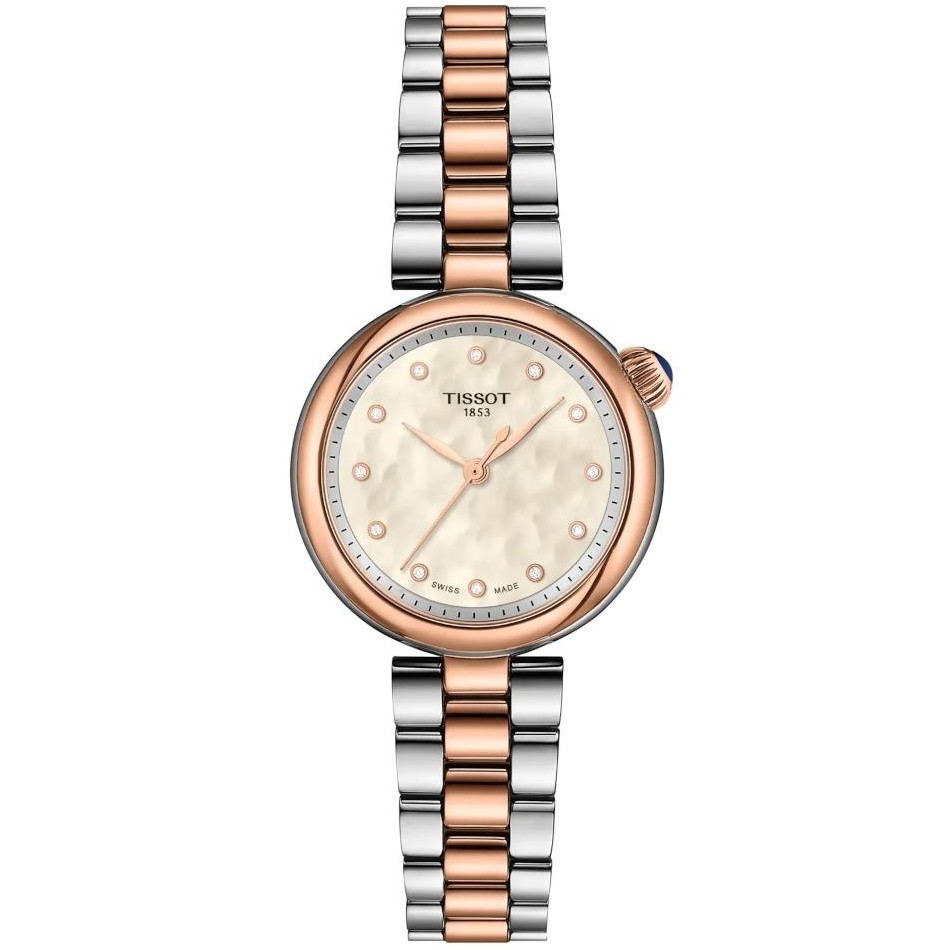 TISSOT Desir White Pearl Dial with Diamonds 28mm Two Tone Rose Gold Stainless Steel Bracelet T152.010.22.116.01 - 