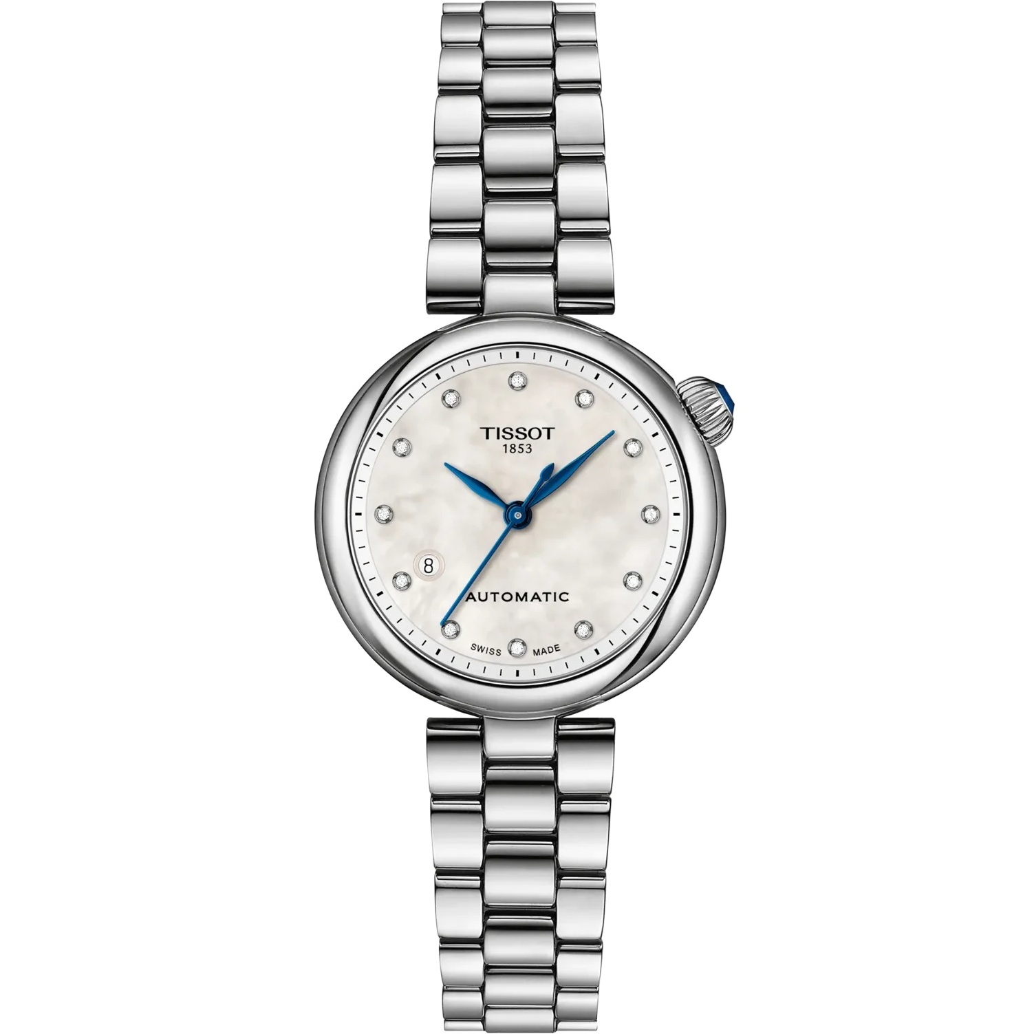 TISSOT Desir Automatic White Pearl Dial with Diamonds 28mm Silver Stainless Steel Bracelet T152.207.11.116.00 - 