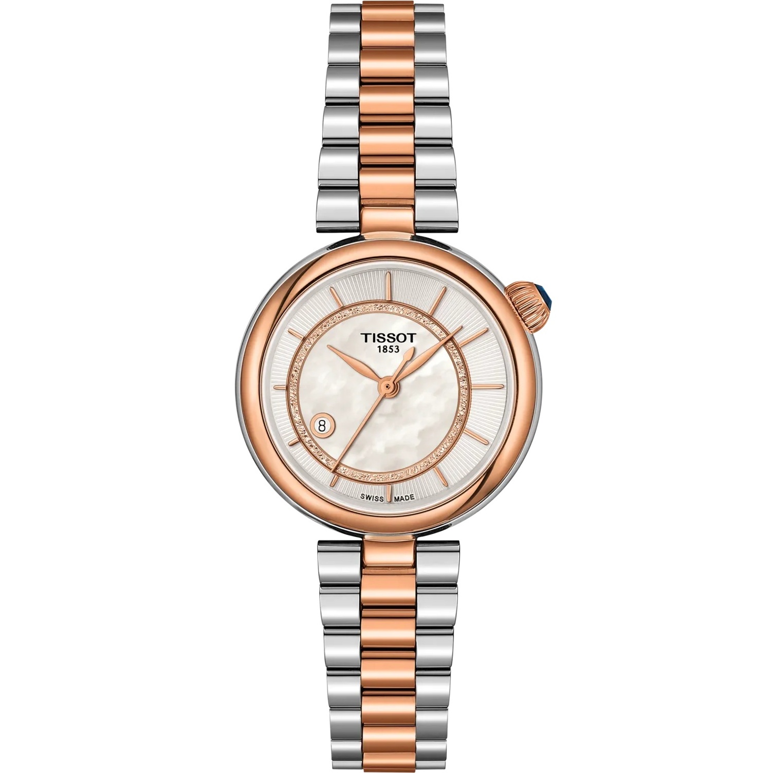 TISSOT Desir Automatic White Pearl Dial 28mm Two Tone Rose Gold Stainless Steel Bracelet T152.207.22.111.00 - 