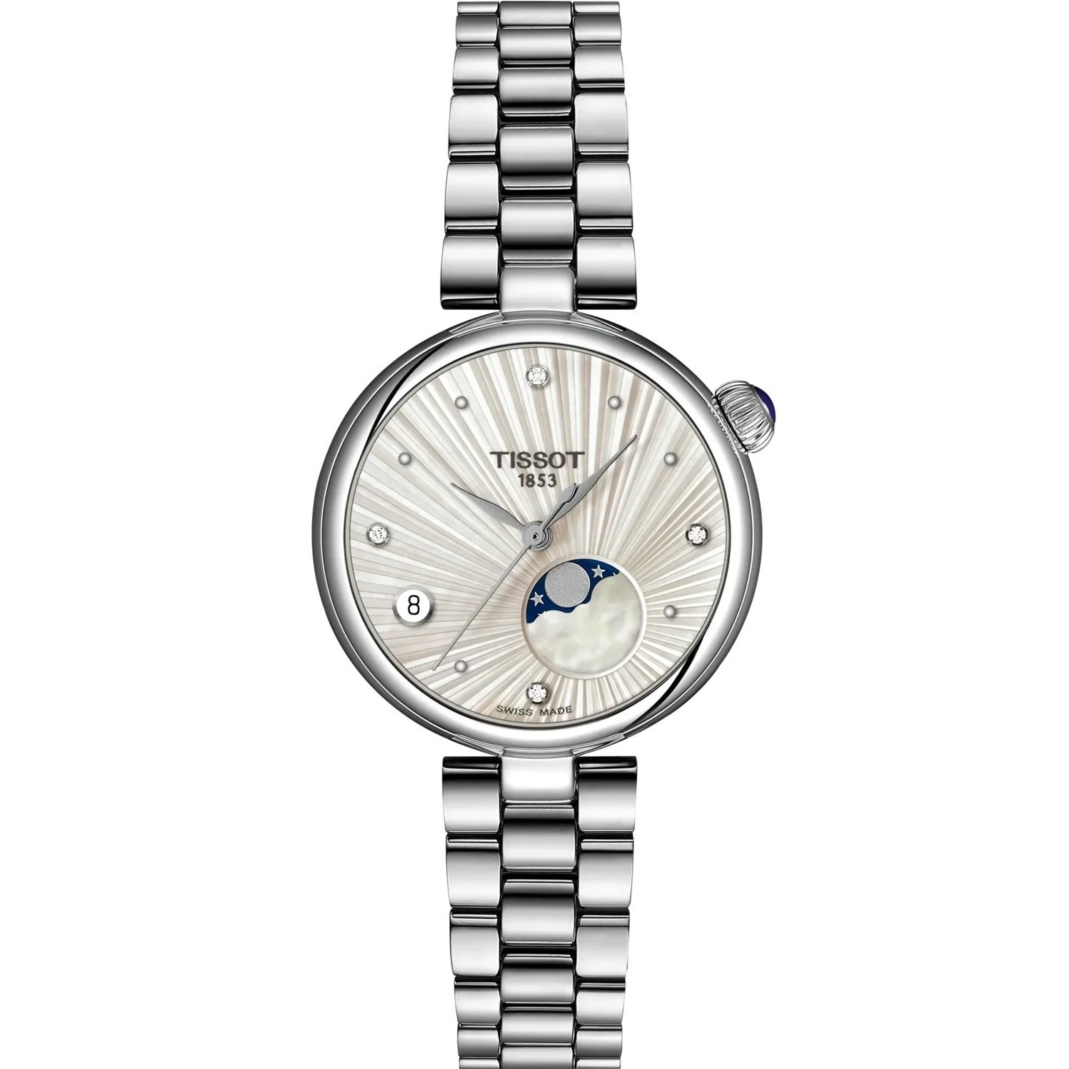 TISSOT Desir Moonphase White Pearl Dial with Diamonds 29.6mm Silver Stainless Steel Bracelet T152.223.11.036.00 - 