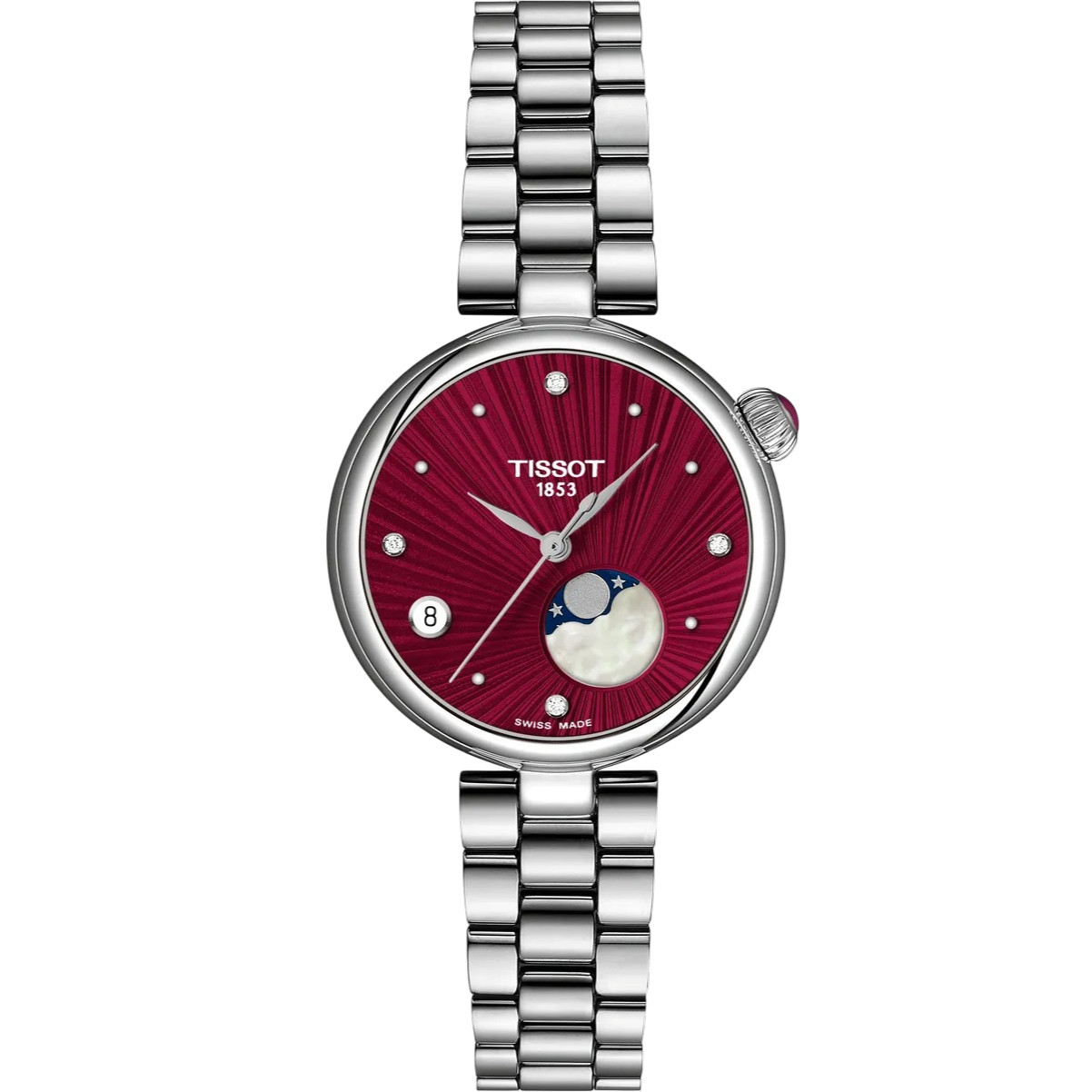 TISSOT Desir Moonphase Red Dial with Diamonds 29.6mm Silver Stainless Steel Bracelet T152.223.11.426.00 - 