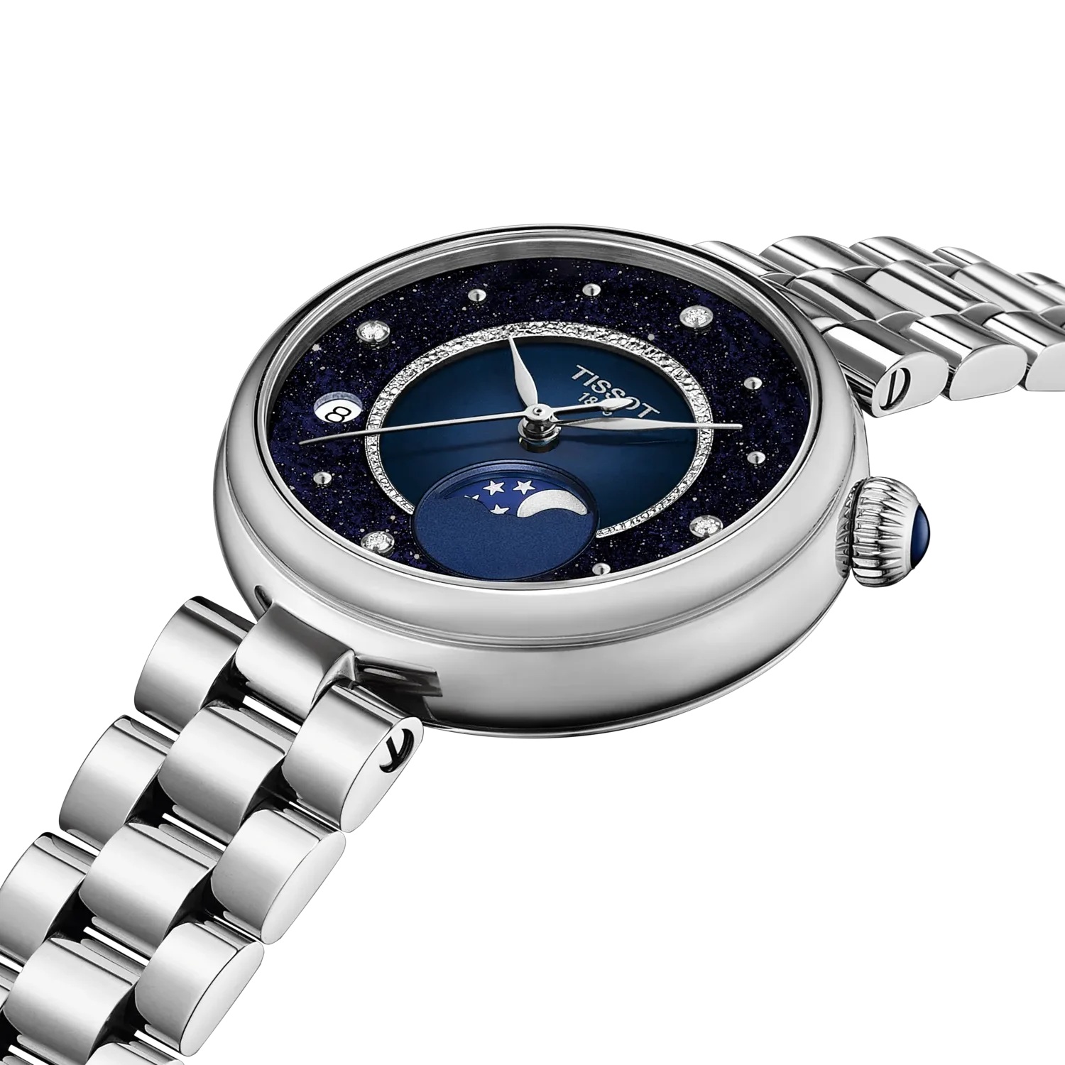 TISSOT Desir Moonphase Blue Dial with Diamonds 29.6mm Silver Stainless Steel Bracelet T152.223.11.496.00 - 