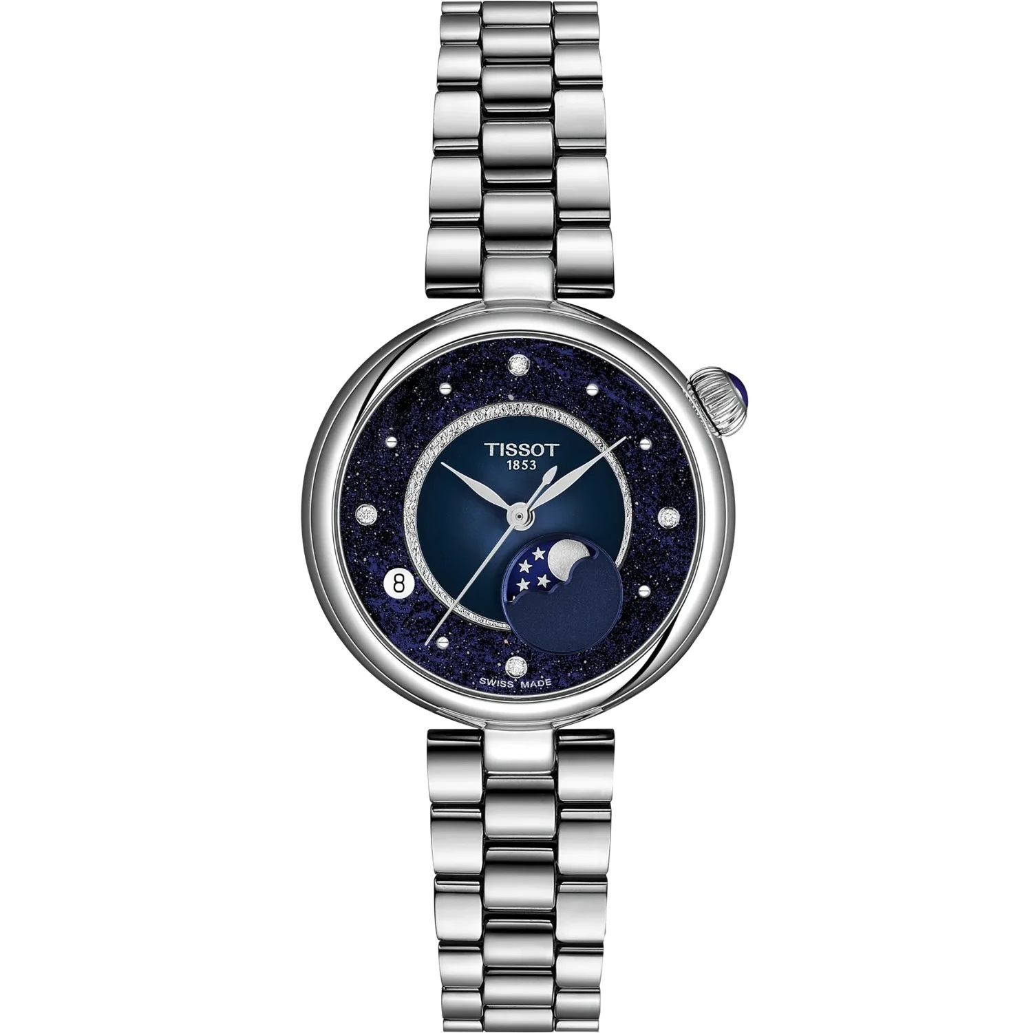 TISSOT Desir Moonphase Blue Dial with Diamonds 29.6mm Silver Stainless Steel Bracelet T152.223.11.496.00 - 