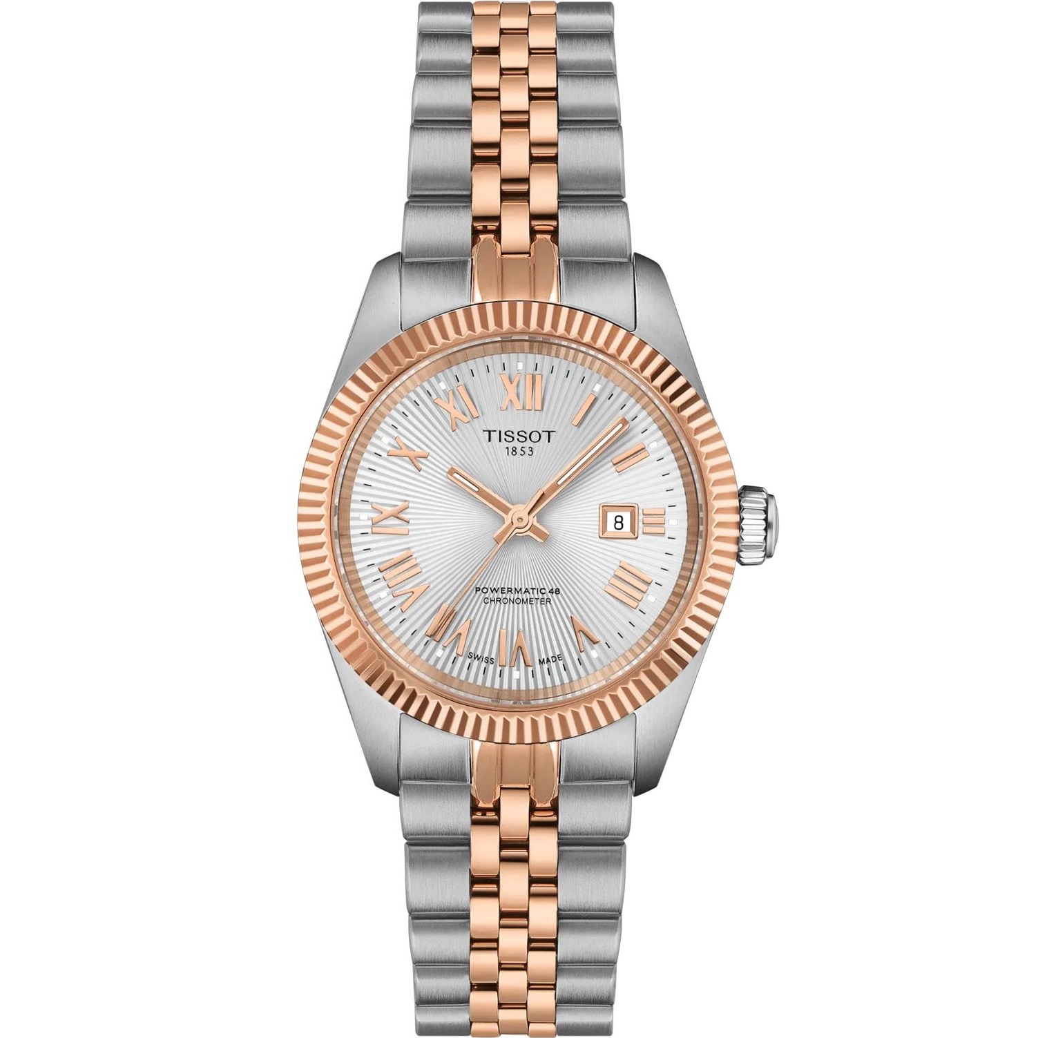 TISSOT Ballade Powermatic 48 COSC Silver Dial 30mm Two Tone Rose Gold Stainless Steel Bracelet T156.208.22.033.00 - 