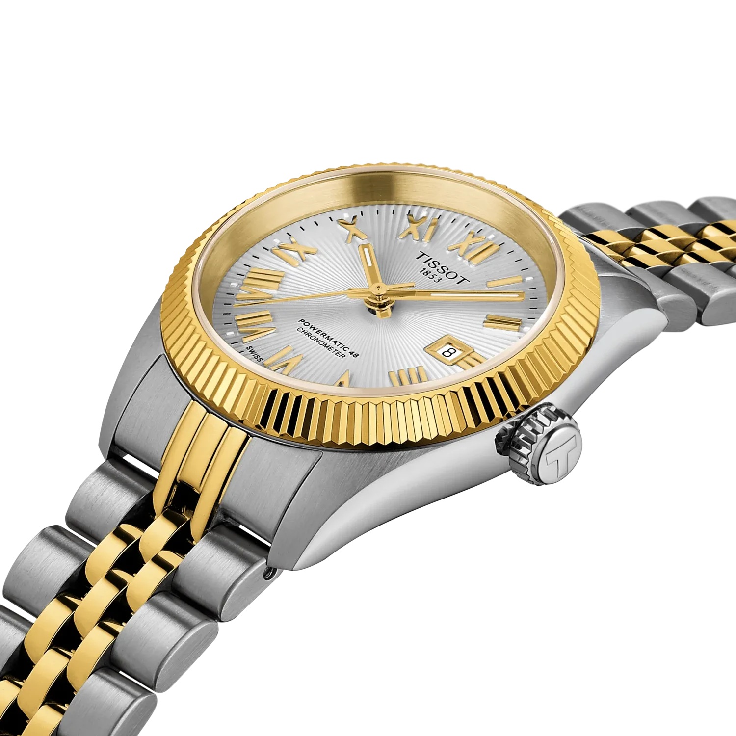 TISSOT Ballade Powermatic 48 COSC Silver Dial 30mm Two Tone Gold Stainless Steel Bracelet T156.208.22.033.01 - 
