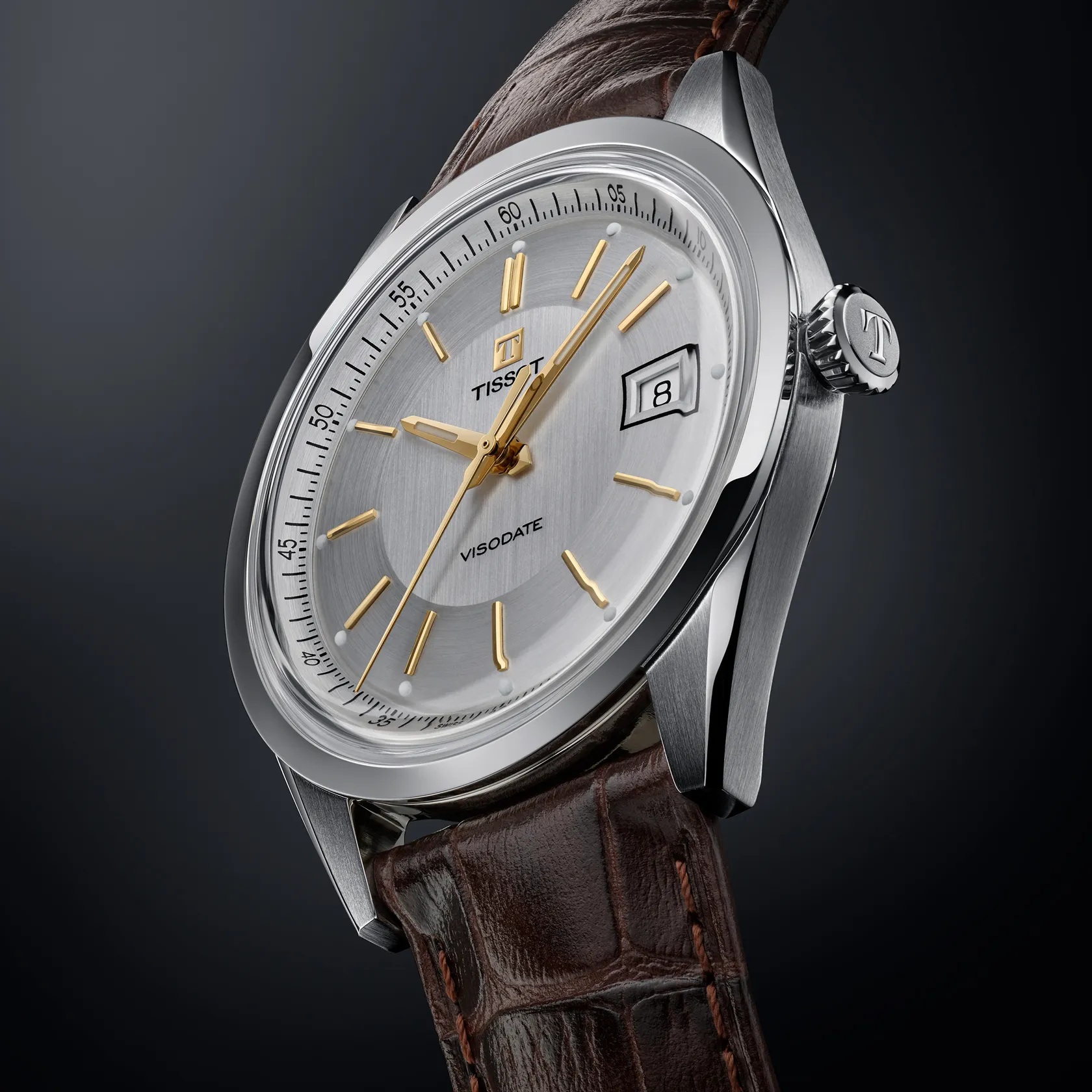 TISSOT Visodate Powermatic 80 Silver Dial 39mm Silver Stainless Steel Brown Leather Strap T157.407.16.031.00 - 6