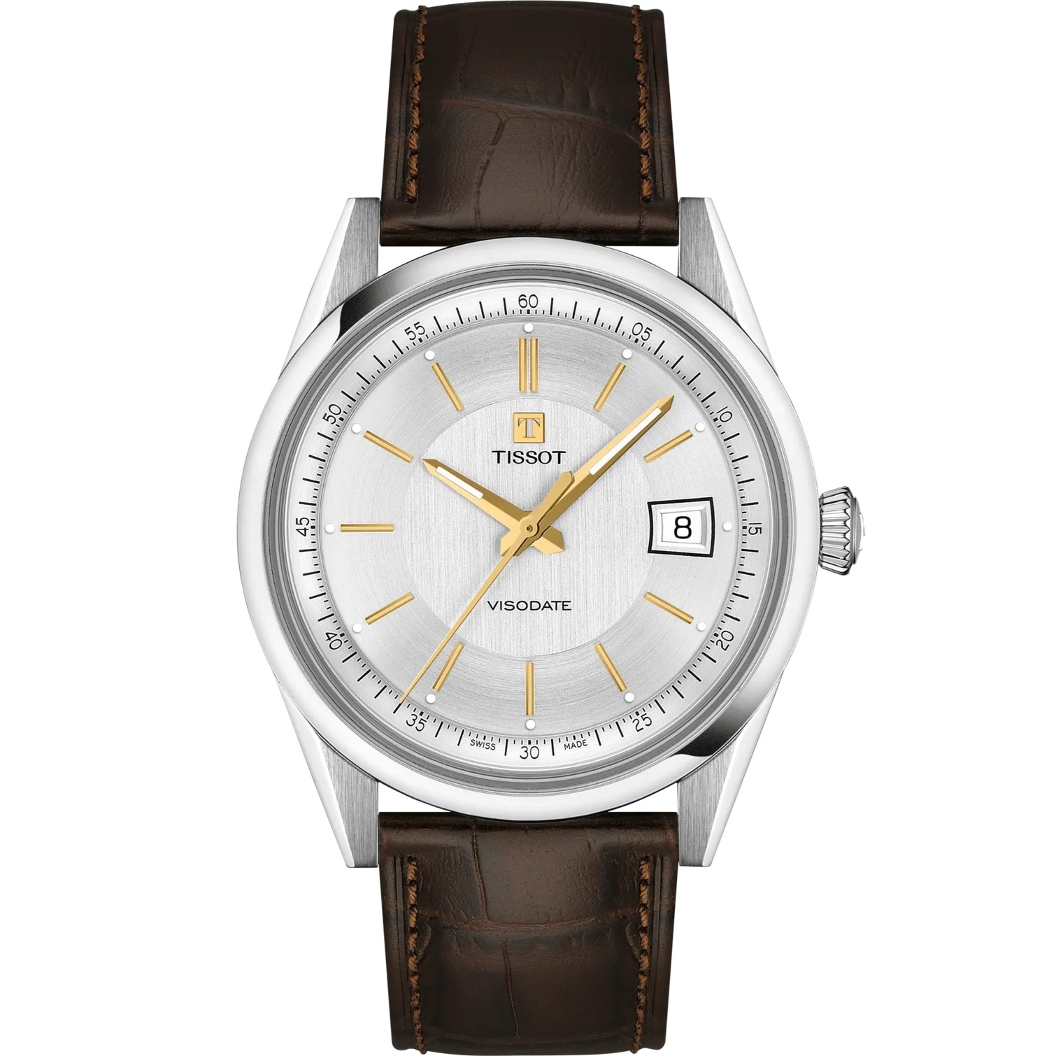 TISSOT Visodate Powermatic 80 Silver Dial 39mm Silver Stainless Steel Brown Leather Strap T157.407.16.031.00 - 