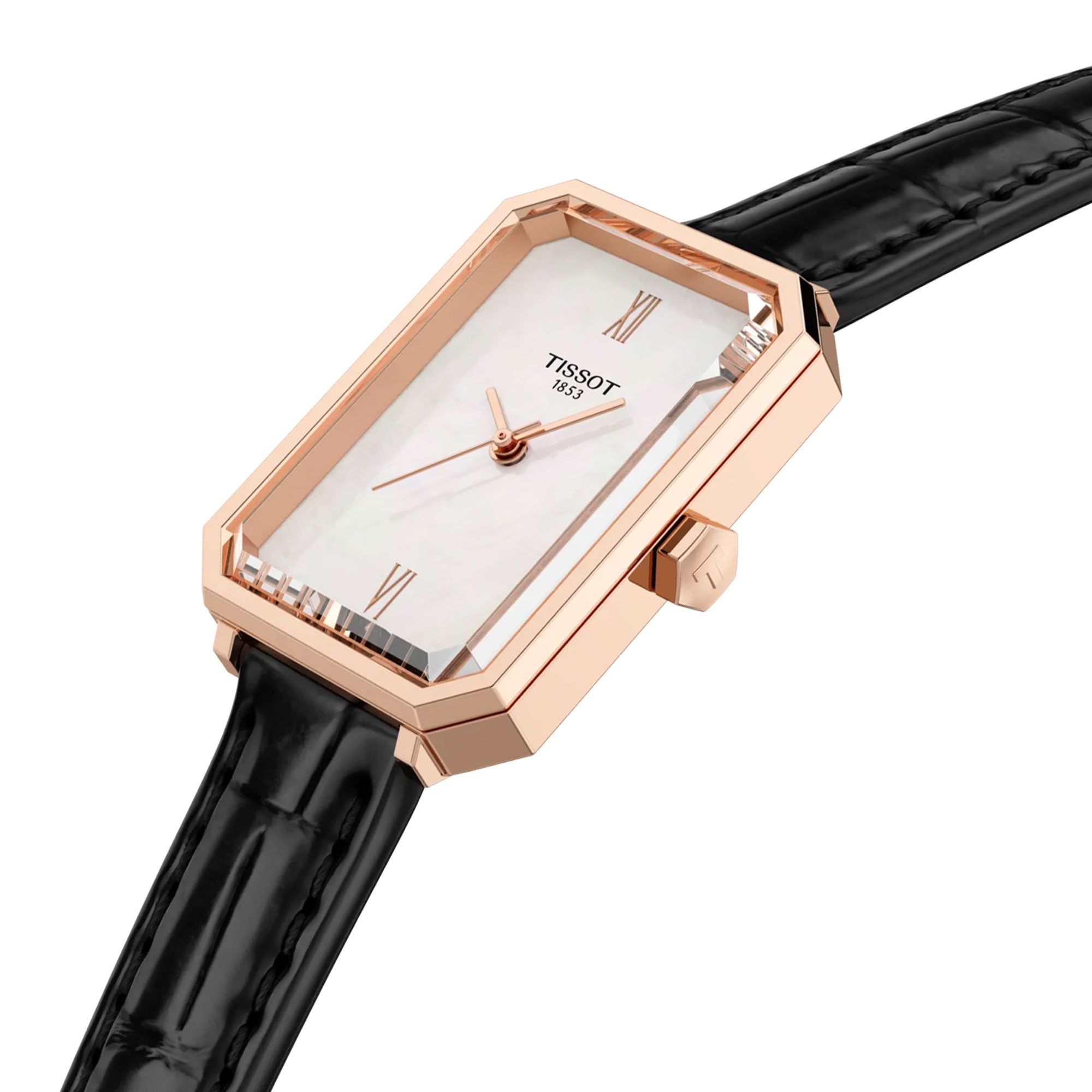 TISSOT SRV Lady's White Pearl Dial 30mm Rose Gold Stainless Steel Black Leather Strap T160.110.36.113.00 - 