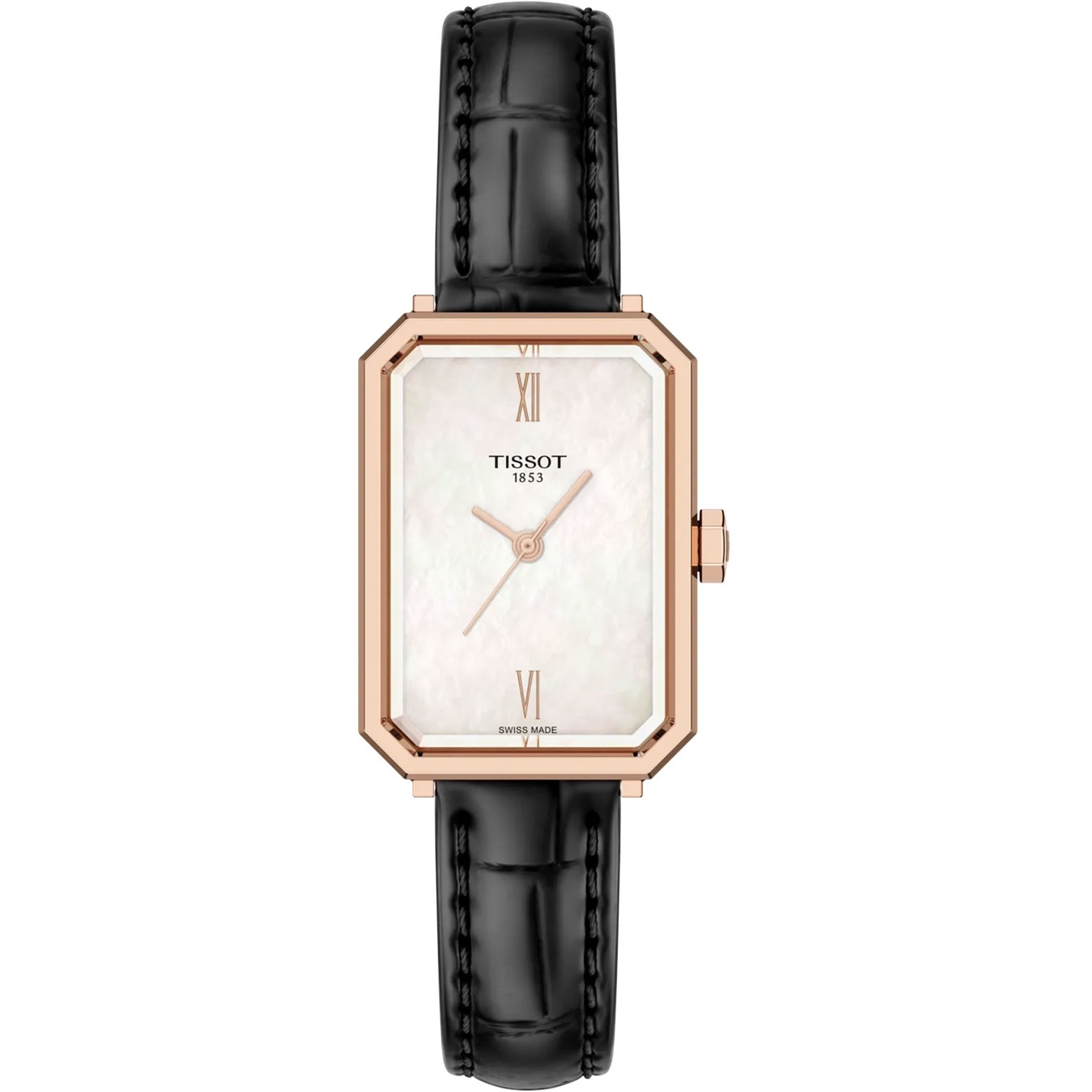 TISSOT SRV Lady's White Pearl Dial 30mm Rose Gold Stainless Steel Black Leather Strap T160.110.36.113.00 - 