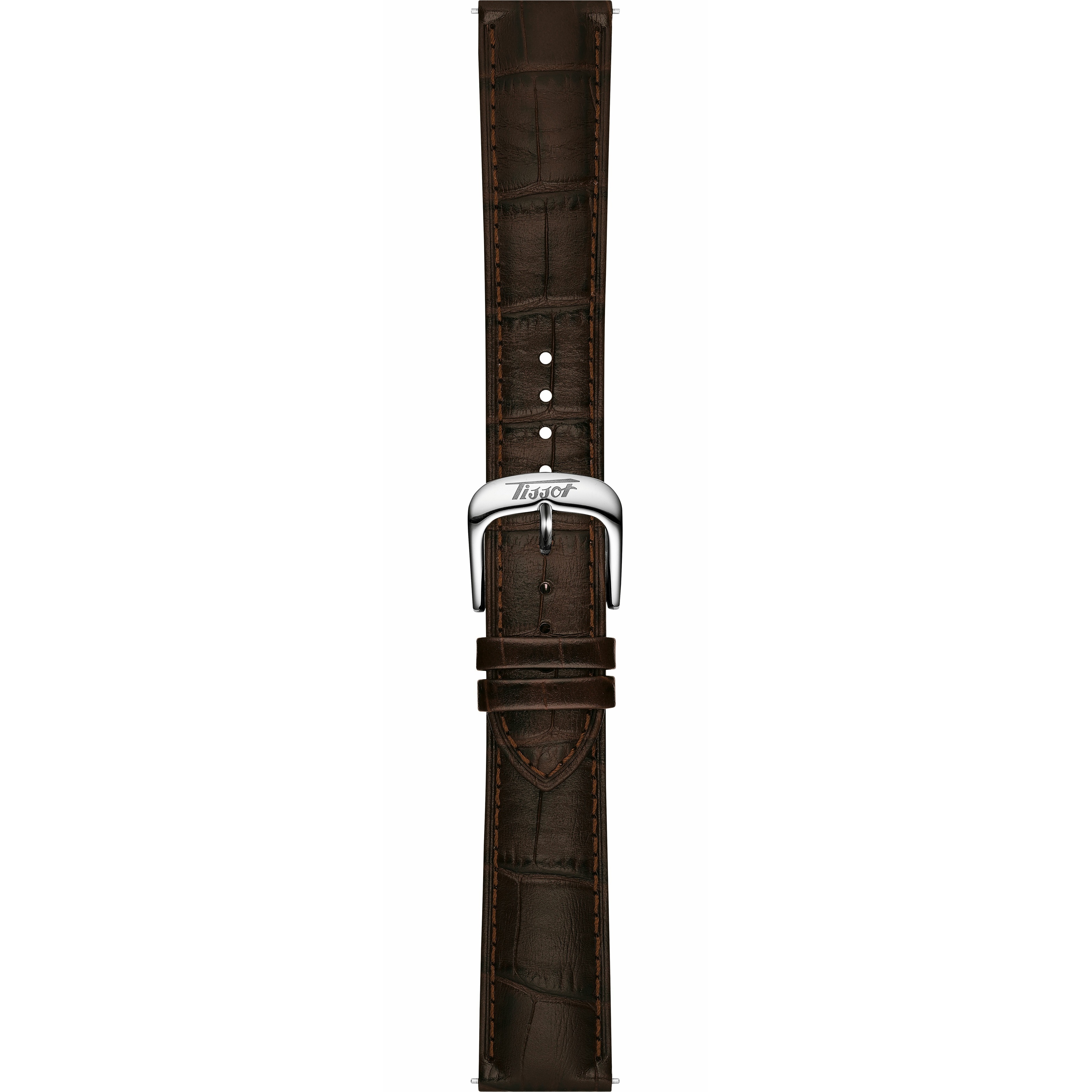 TISSOT Official Visodate 20-18mm Brown Leather Strap with Silver Hardware T600051840 - 3
