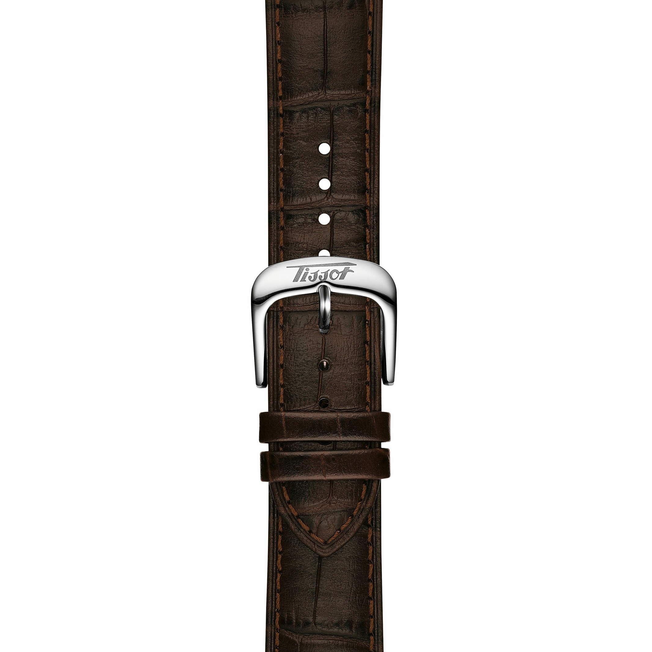 TISSOT Official Visodate 20-18mm Brown Leather Strap with Silver Hardware T600051840 - 
