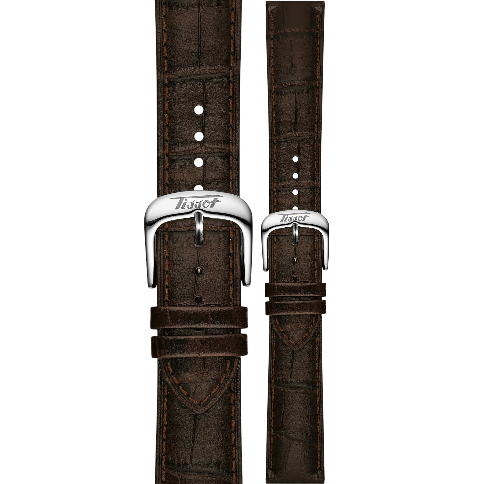 TISSOT Official Visodate 20-18mm Brown Leather Strap with Silver Hardware T600051840 - 