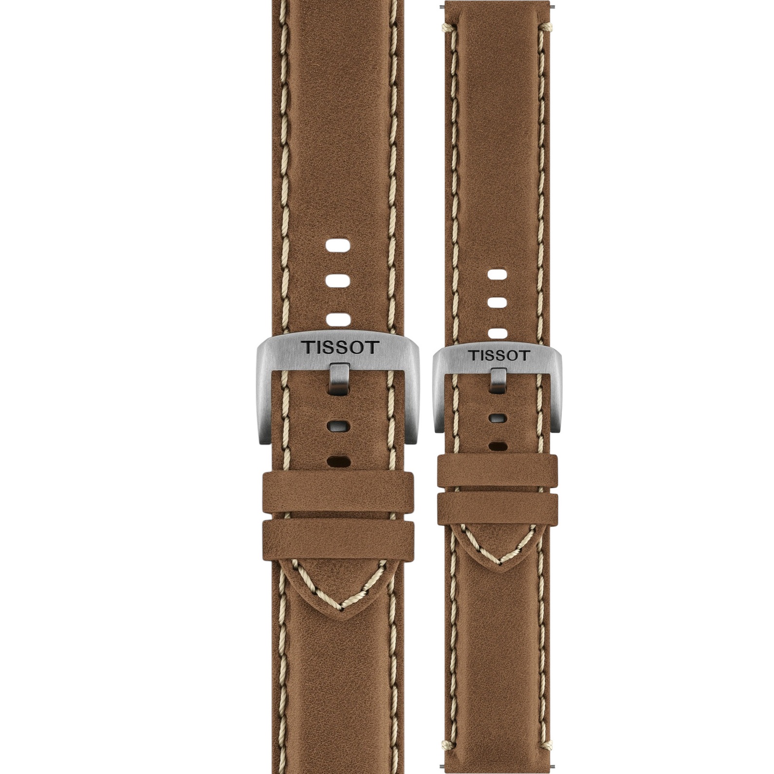 TISSOT Official 22mm Light Brown Leather Strap Silver Hardware T600052172 - 