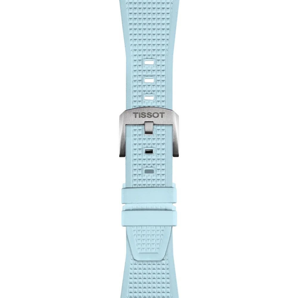 TISSOT Official PRX 40 Light Blue Rubber Strap Silver Hardware T852050985 - 