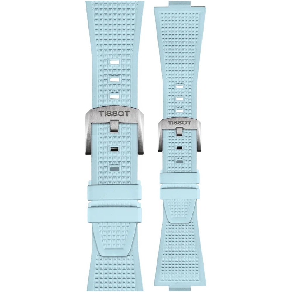 TISSOT Official PRX 40 Light Blue Rubber Strap Silver Hardware T852050985 - 