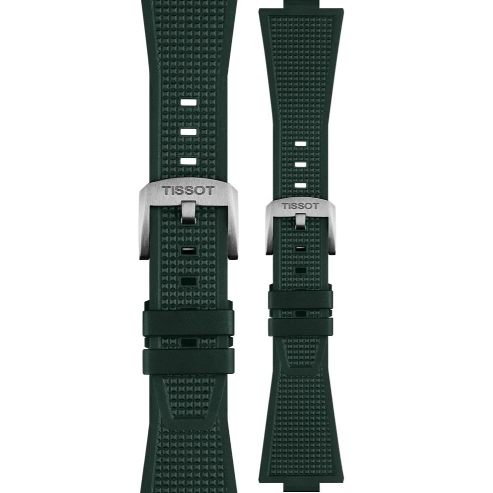 TISSOT Official PRX 40 Green Rubber Strap Silver Hardware T852050987 - 