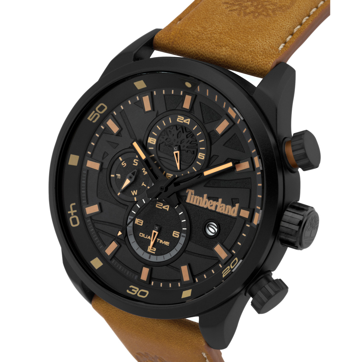 TIMBERLAND Henniker II Dual-Time Multifunction Black Dial 46mm Black Stainless Steel Brown Leather Strap TBL14816JLB02 - 