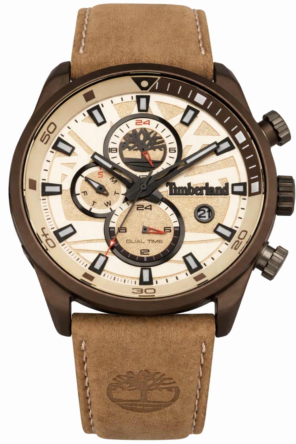 TIMBERLAND Henniker II Dual-Time Multifunction Beige Dial 46mm Bronze Alumimium Beige Strap TBL14816JLBN07 - 
