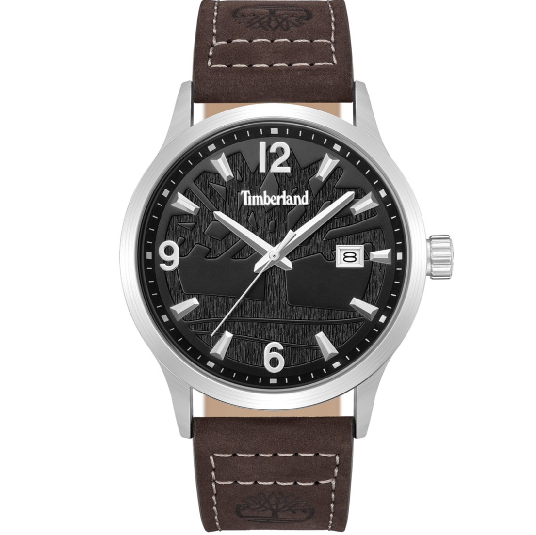 TIMBERLAND Trumbull Black Dial 45mm Silver Stainless Steel Brown Leather Strap TDWGB0109003 - 