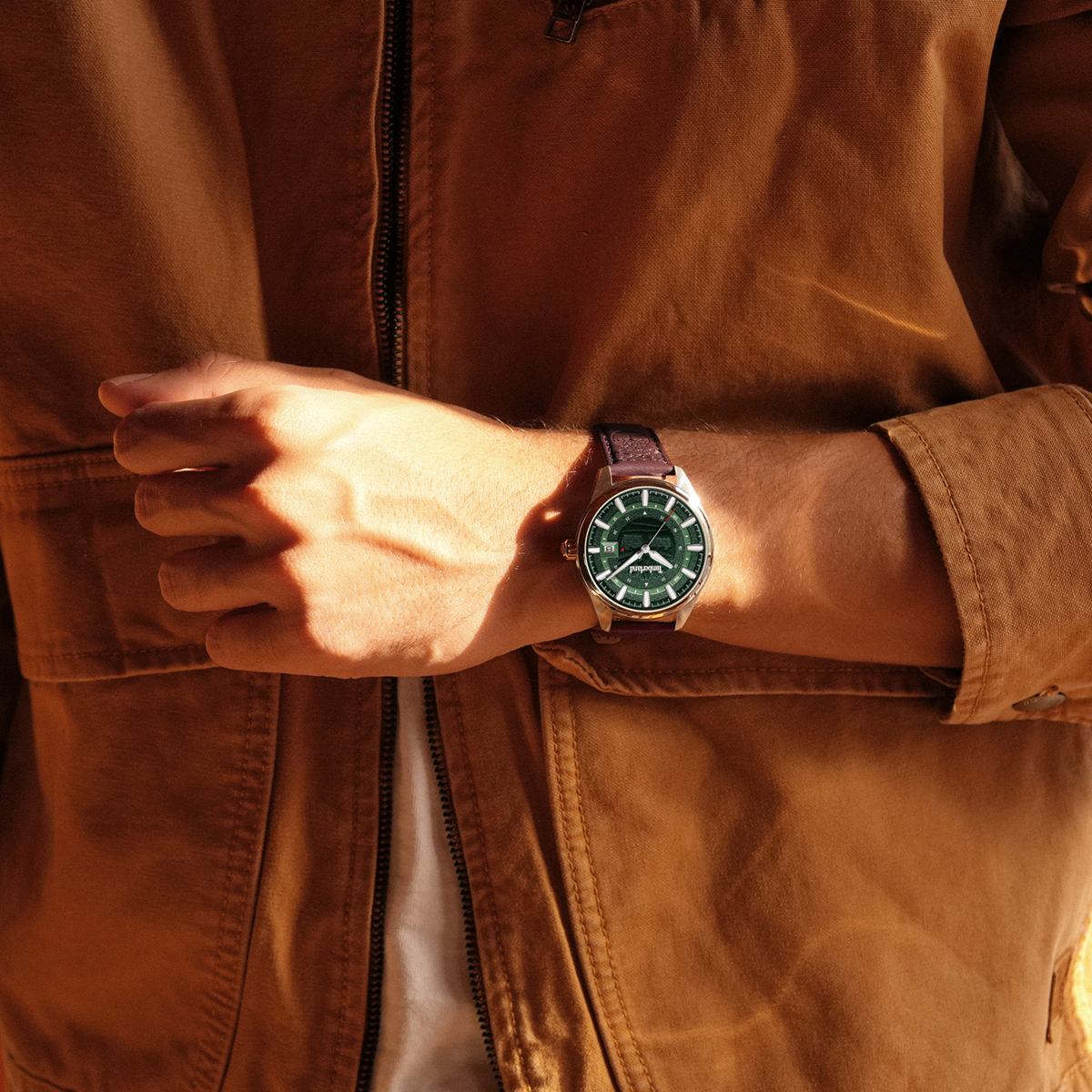 TIMBERLAND Small Northbridge Green Dial 43mm Silver Stainless Steel Brown Leather Strap TDWGB0109802 - 