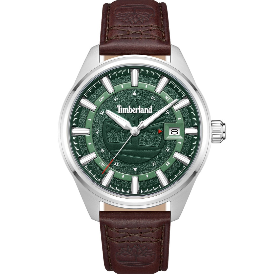 TIMBERLAND Small Northbridge Green Dial 43mm Silver Stainless Steel Brown Leather Strap TDWGB0109802 - 