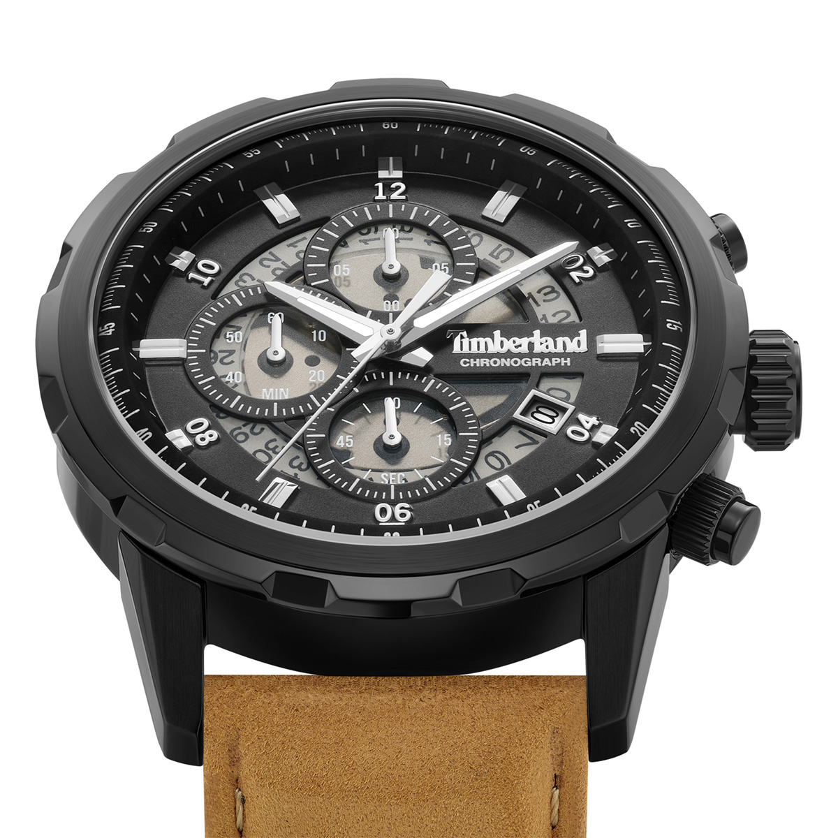 TIMBERLAND Hampton Harbour Chronograph Black Dial 46mm Black Stainless Steel Brown Leather Strap TDWGC0109101 - 5