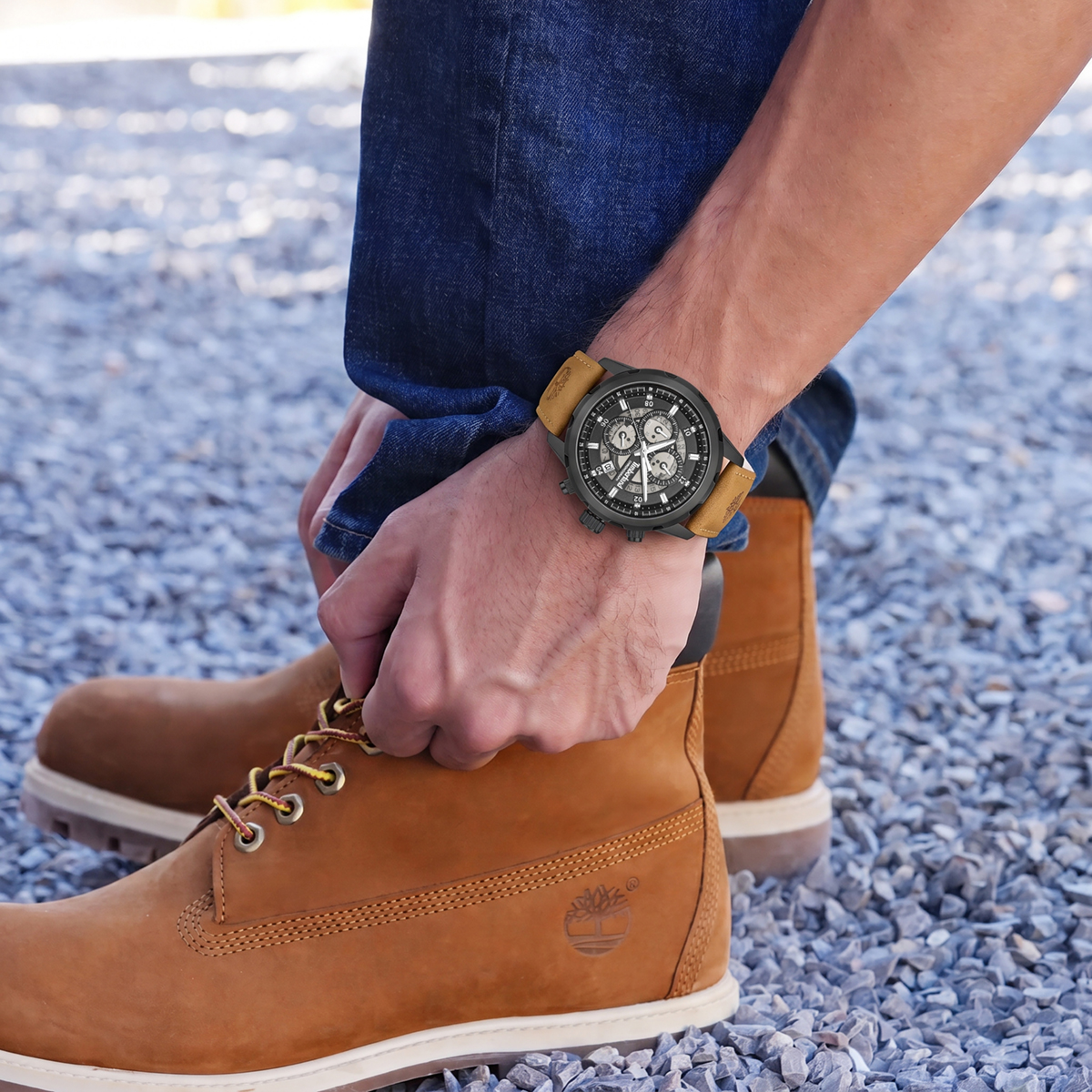 TIMBERLAND Hampton Harbour Chronograph Black Dial 46mm Black Stainless Steel Brown Leather Strap TDWGC0109101 - 