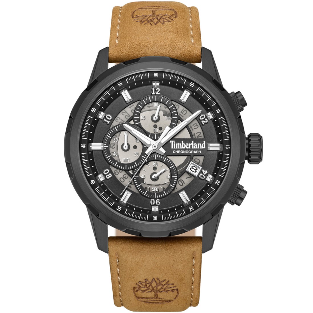 TIMBERLAND Hampton Harbour Chronograph Black Dial 46mm Black Stainless Steel Brown Leather Strap TDWGC0109101 - 
