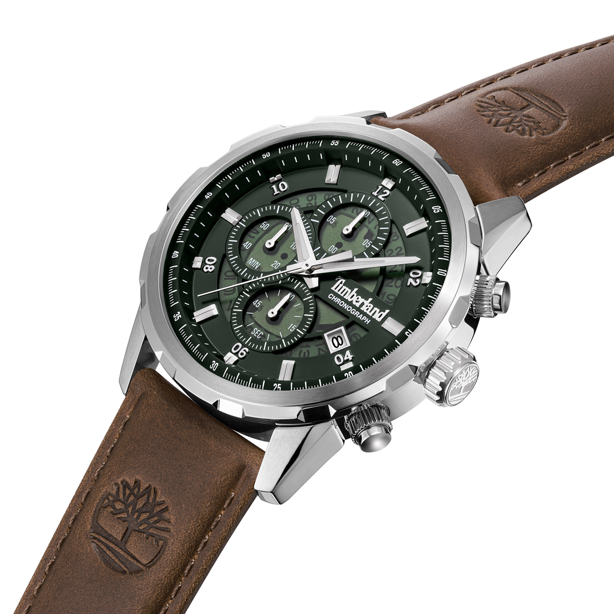 TIMBERLAND Hampton Harbour Chronograph Green Dial 46mm Silver Stainless Steel Brown Leather Strap TDWGC0109102 - 3