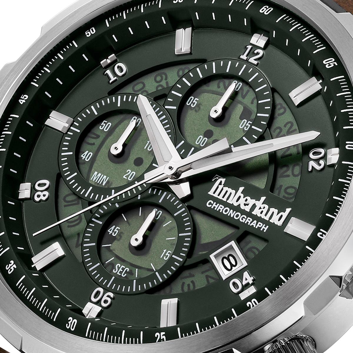 TIMBERLAND Hampton Harbour Chronograph Green Dial 46mm Silver Stainless Steel Brown Leather Strap TDWGC0109102 - 5
