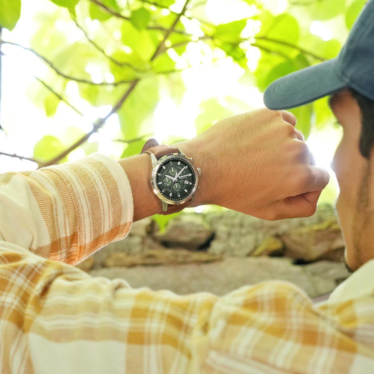 TIMBERLAND Hampton Harbour Chronograph Green Dial 46mm Silver Stainless Steel Brown Leather Strap TDWGC0109102 - 