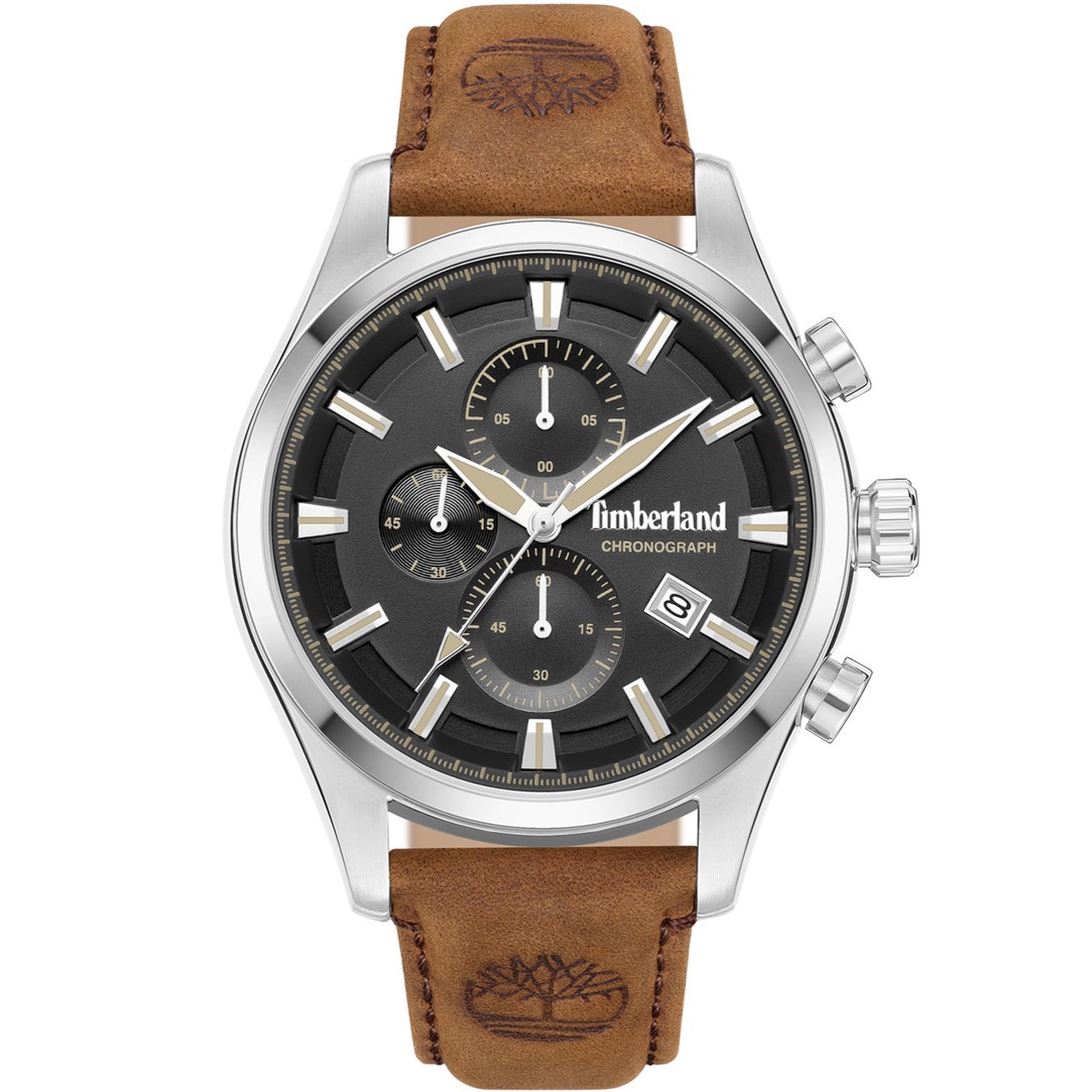 TIMBERLAND Ashmont Chronograph Black Dial 46mm Silver Stainless Steel Brown Leather Strap TDWGC0109301 - 