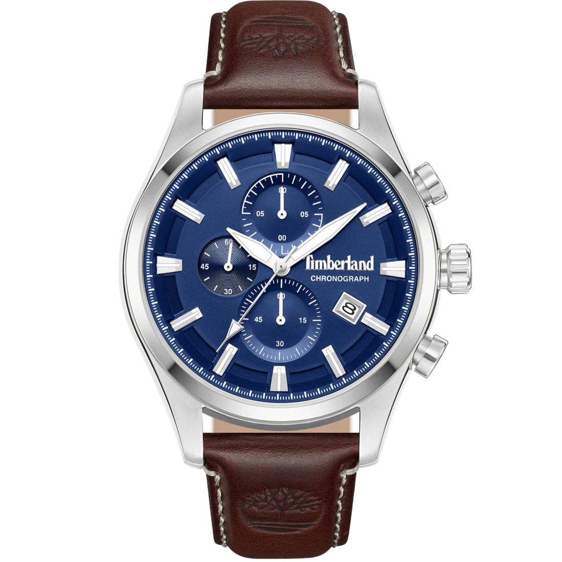 TIMBERLAND Ashmont Chronograph Blue Dial 46mm Silver Stainless Steel Brown Leather Strap TDWGC0109302 - 