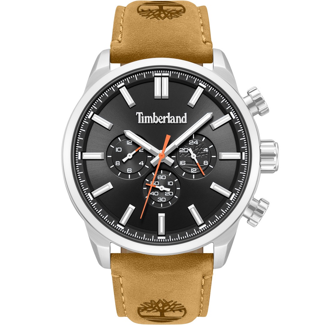 TIMBERLAND Henniker II Multifunction Black Dial 46mm Silver Stainless Steel Brown Leather Strap TDWGF0028701M - 