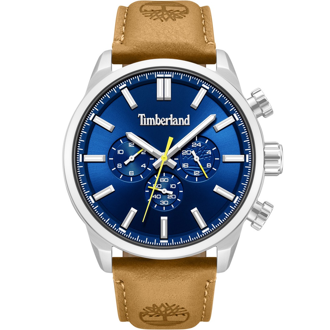 TIMBERLAND Henniker II Multifunction Blue Dial 46mm Silver Stainless Steel Brown Leather Strap TDWGF0028702M - 