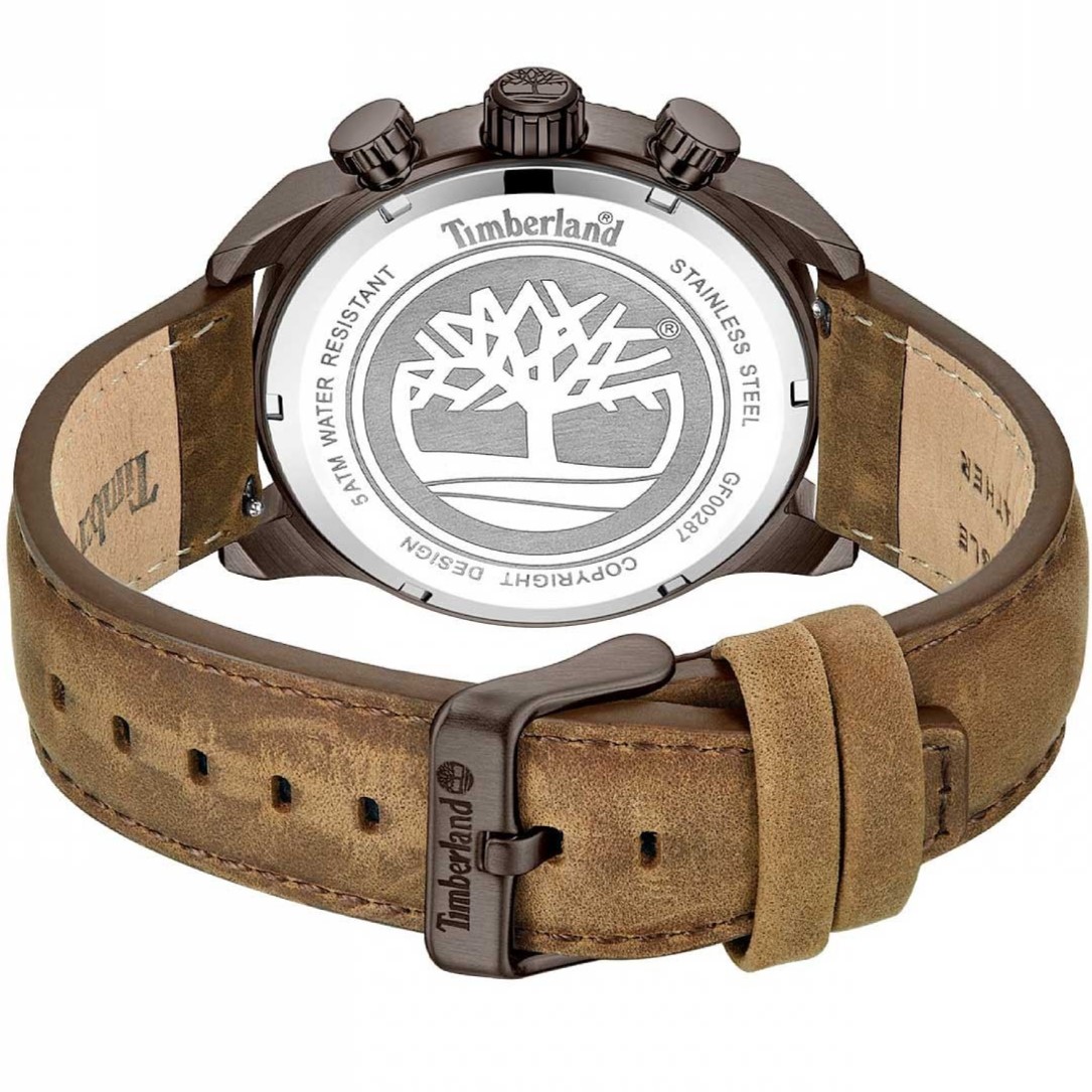 TIMBERLAND Henniker II Dual Time Black Dial 46mm Brown Stainless Steel Brown Leather Strap TDWGF0028706M - 4