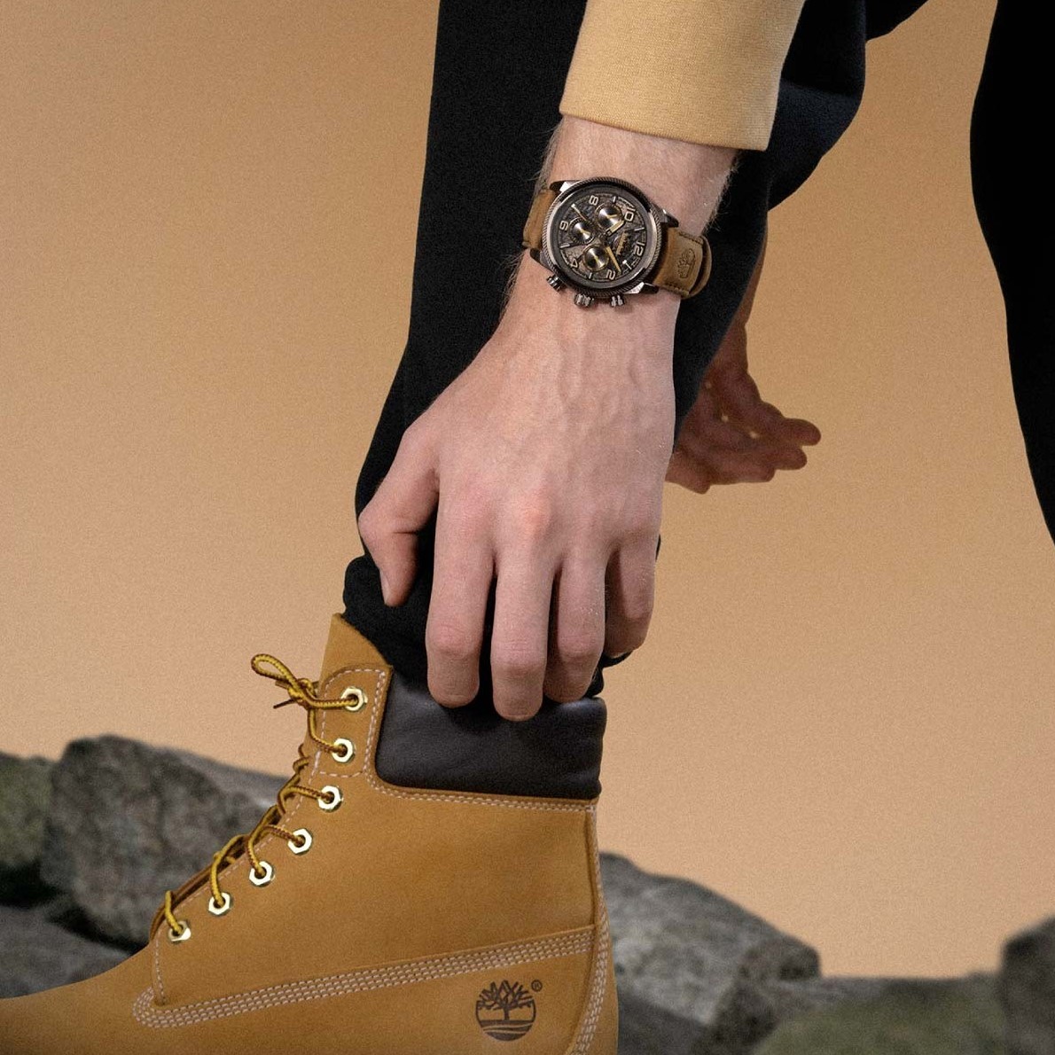 TIMBERLAND Henniker II Dual Time Black Dial 46mm Brown Stainless Steel Brown Leather Strap TDWGF0028706M - 