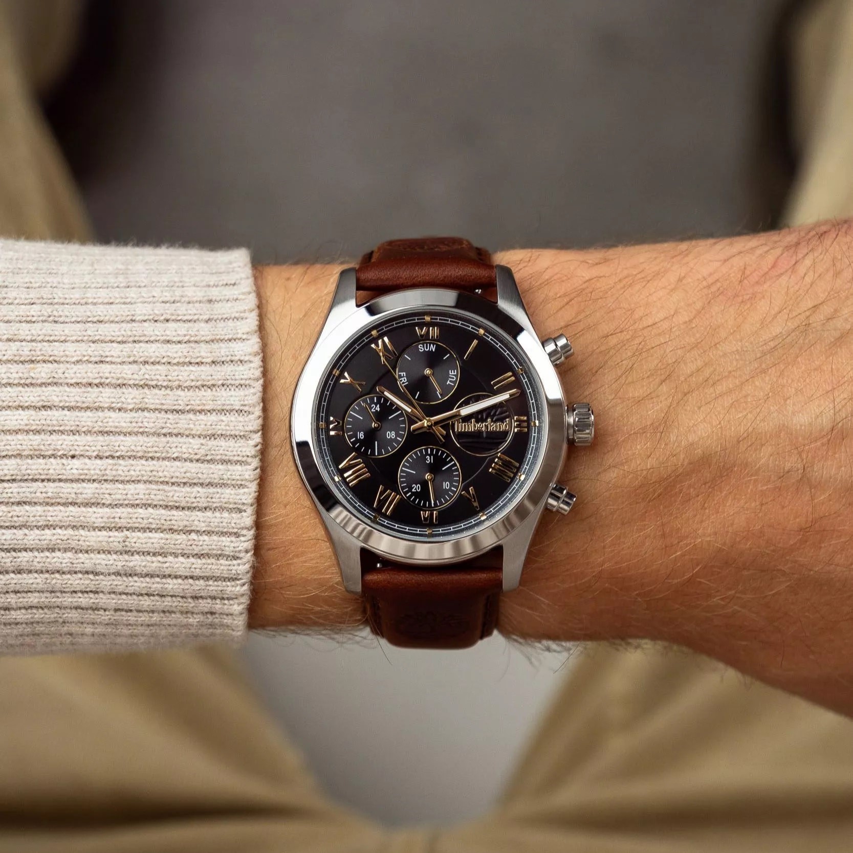 TIMBERLAND Ashmont Black Dial 44mm Stainless Steel Brown Leather Strap TDWGF0082601 - 