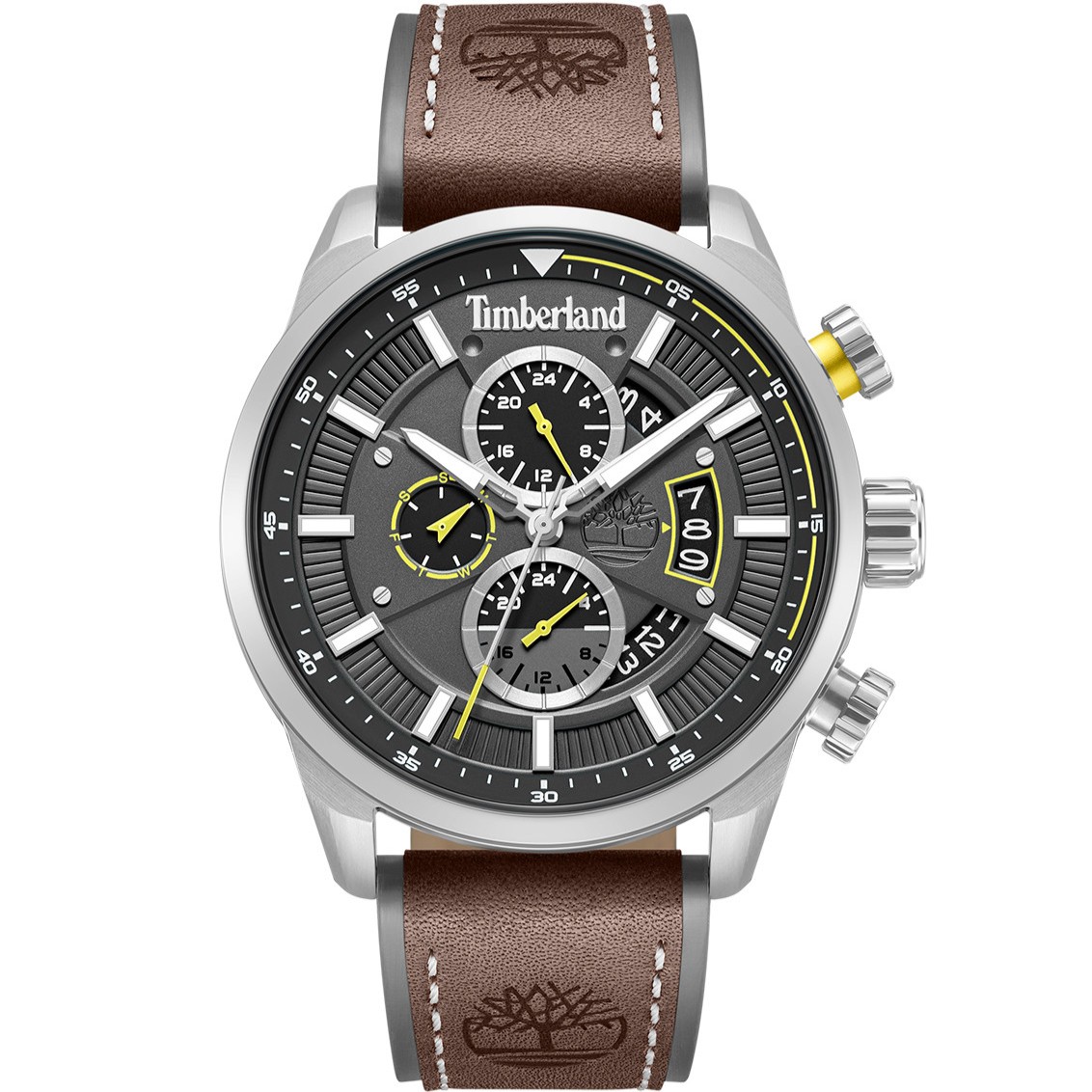 TIMBERLAND Calahan Chronograph Black Dial 46mm Silver Stainless Steel Brown Leather Strap TDWGF0095402 - 