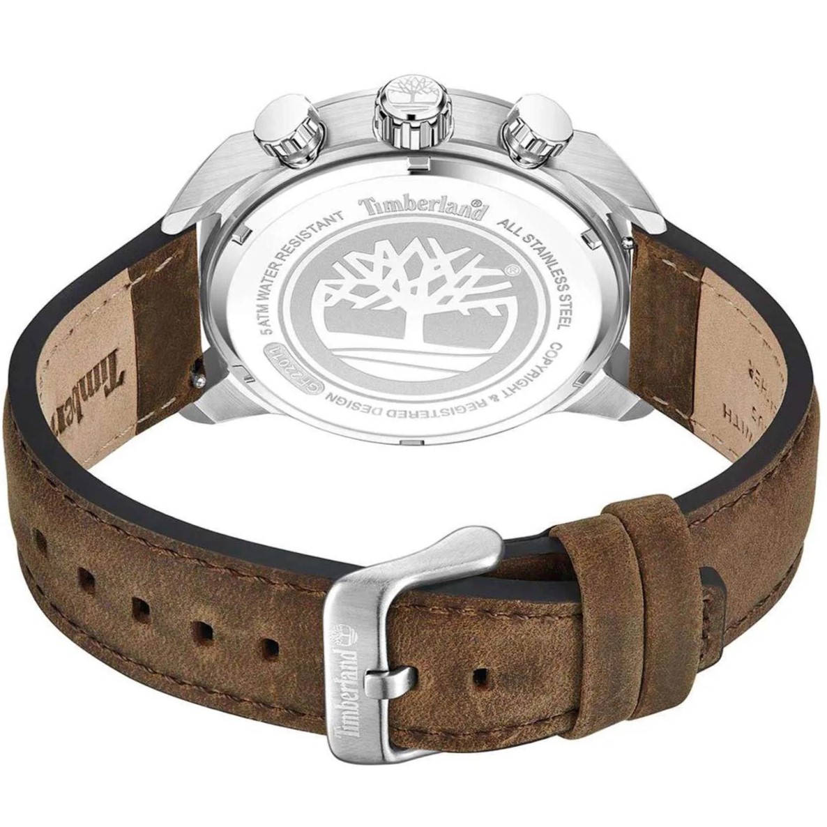 TIMBERLAND Henniker II Dual Time Blue Dial 46mm Silver Stainless Steel Brown Leather Strap TDWGF2201106M - 3