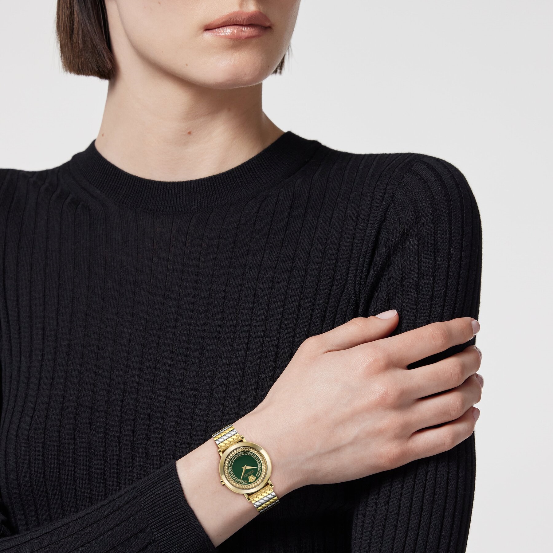 VERSACE Delphinus Green Dial 35mm Two Tone Gold Stainless Steel Bracelet VE0O00225 - 
